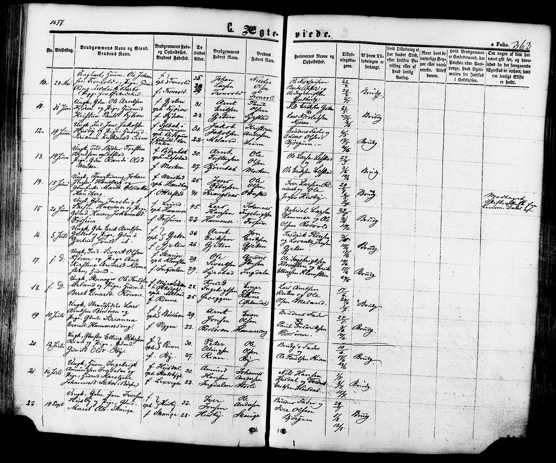 Ministerialprotokoller, klokkerbøker og fødselsregistre - Sør-Trøndelag, SAT/A-1456/665/L0772: Parish register (official) no. 665A07, 1856-1878, p. 363