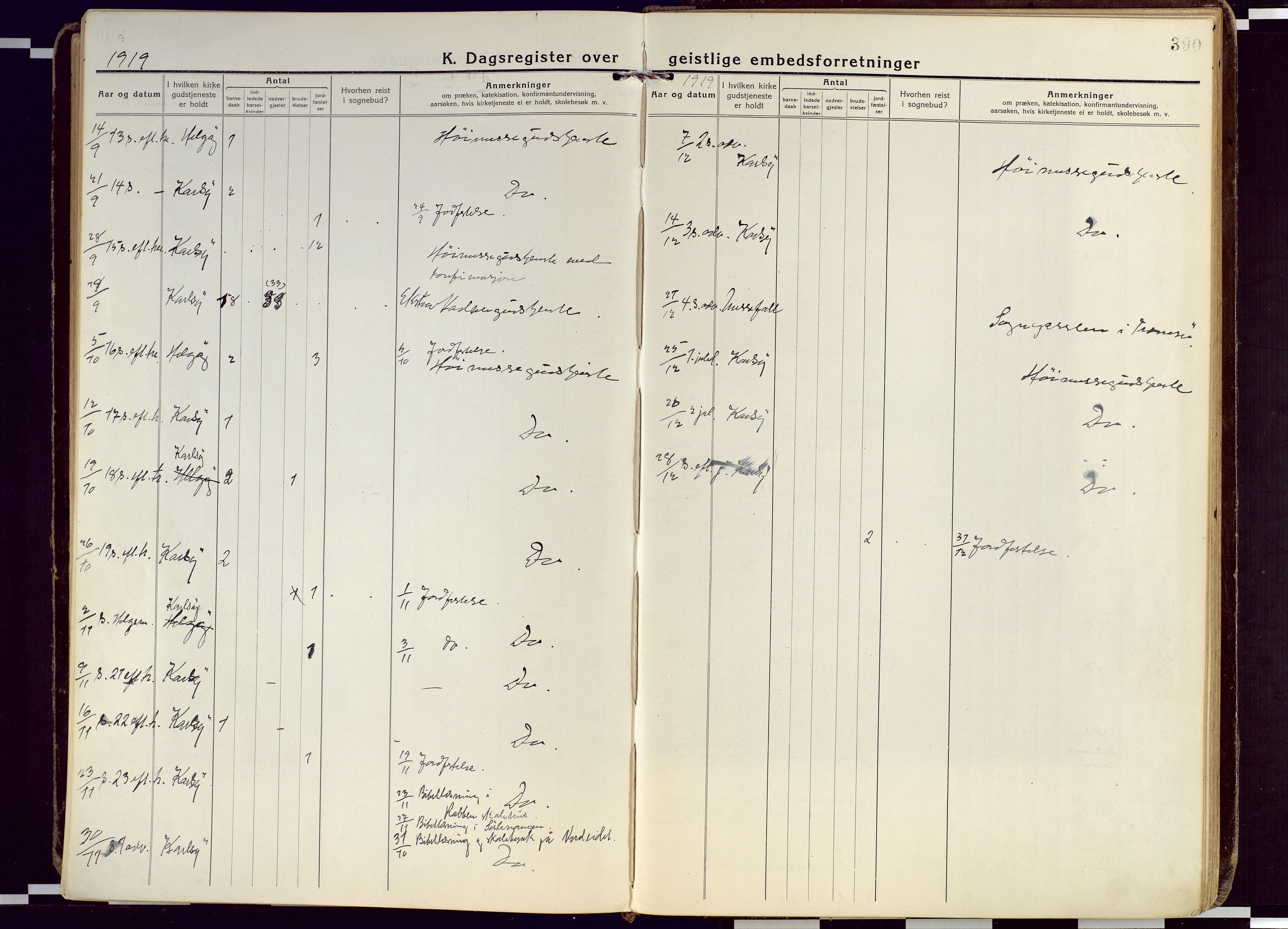 Karlsøy sokneprestembete, AV/SATØ-S-1299/H/Ha/Haa/L0015kirke: Parish register (official) no. 15, 1918-1929, p. 390