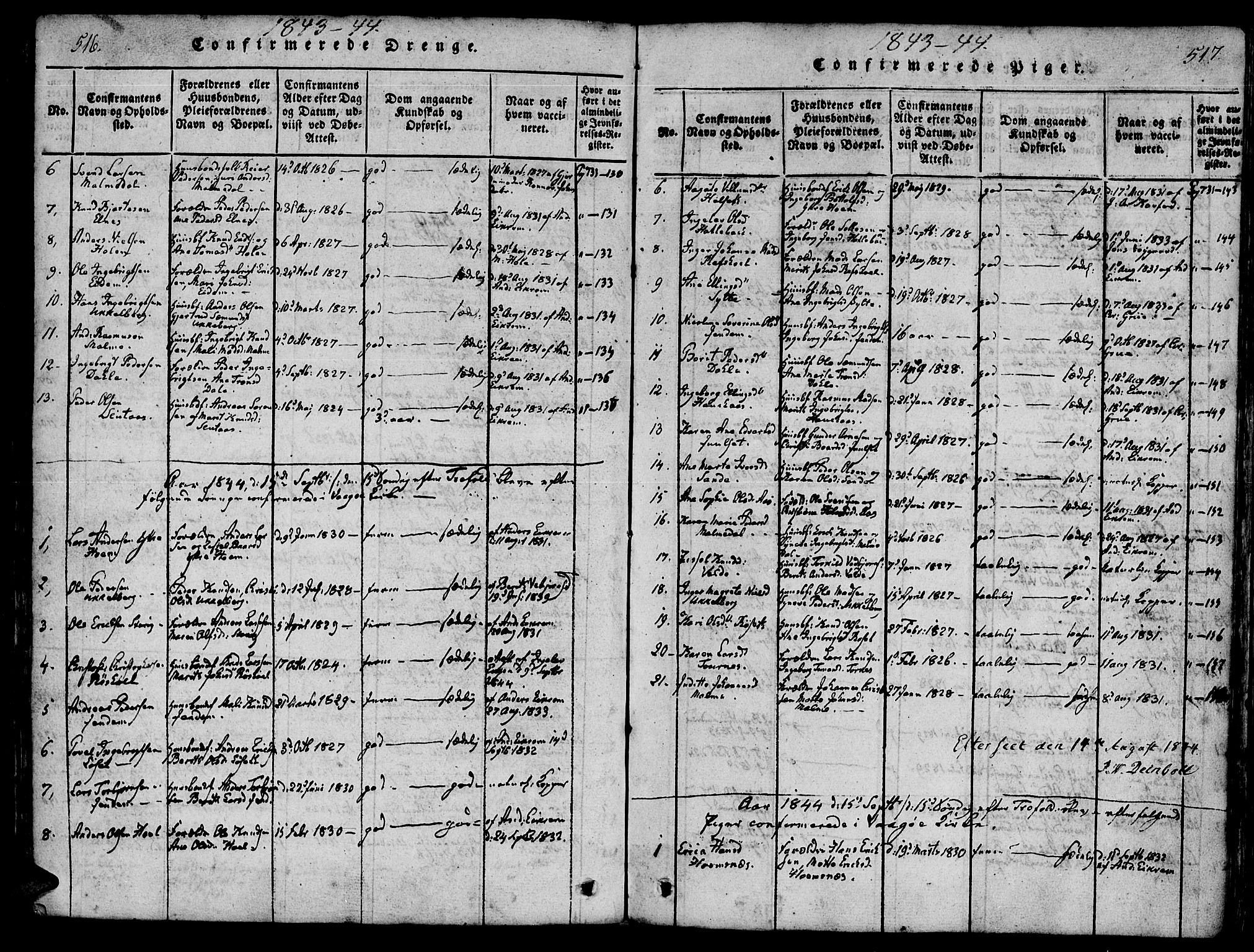 Ministerialprotokoller, klokkerbøker og fødselsregistre - Møre og Romsdal, AV/SAT-A-1454/565/L0747: Parish register (official) no. 565A01, 1817-1844, p. 516-517