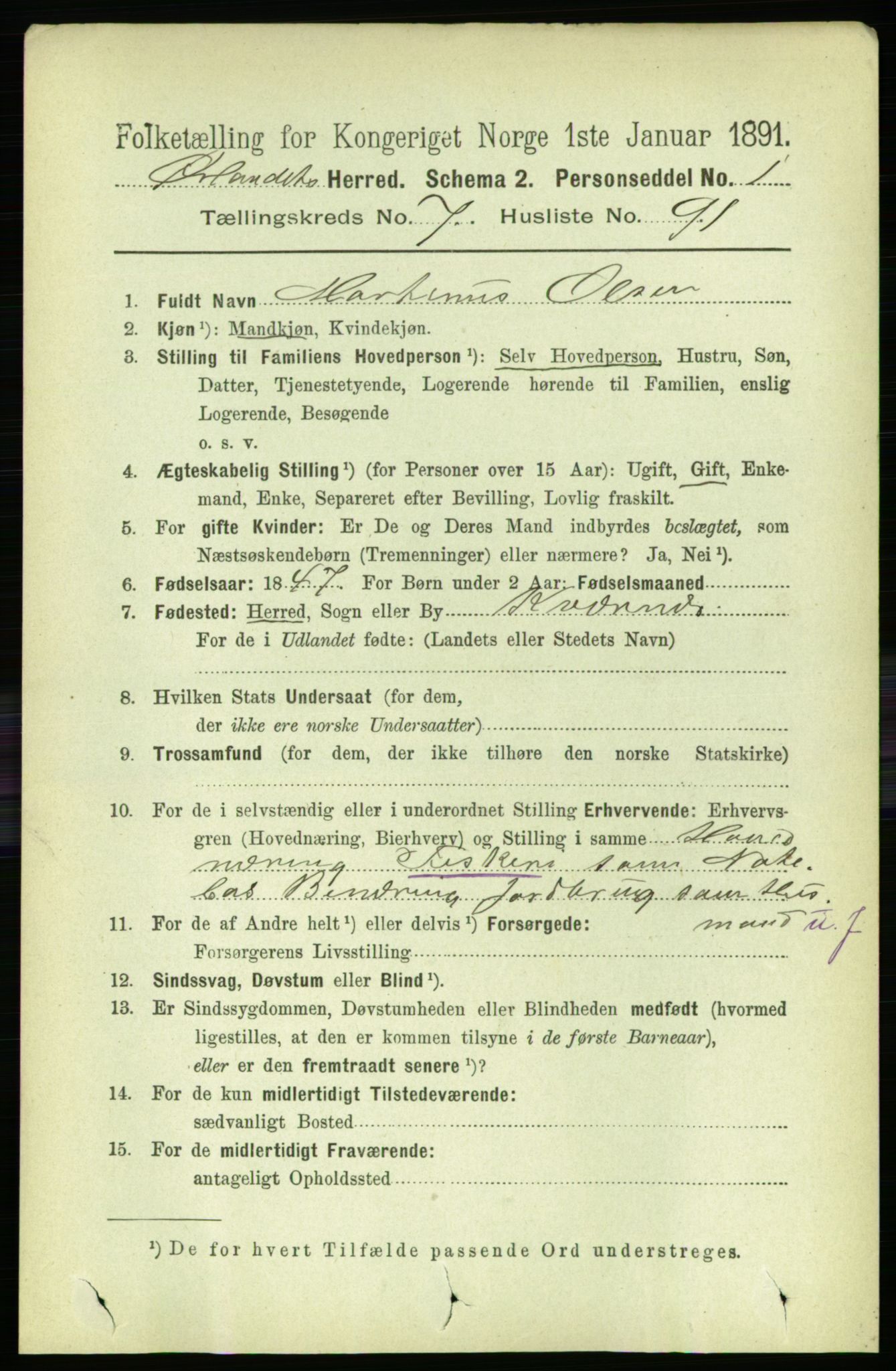 RA, 1891 census for 1621 Ørland, 1891, p. 3017