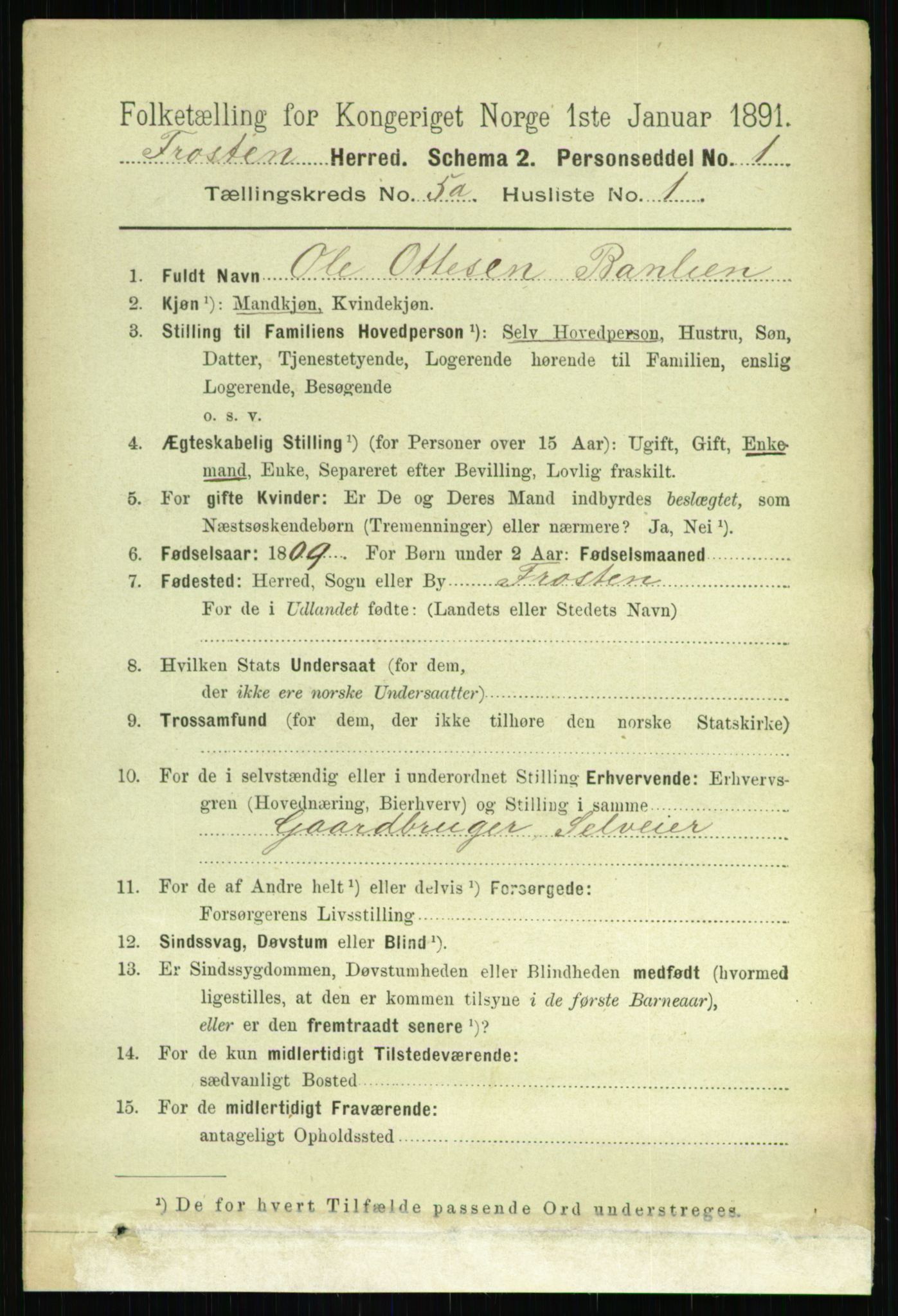 RA, 1891 census for 1717 Frosta, 1891, p. 3300