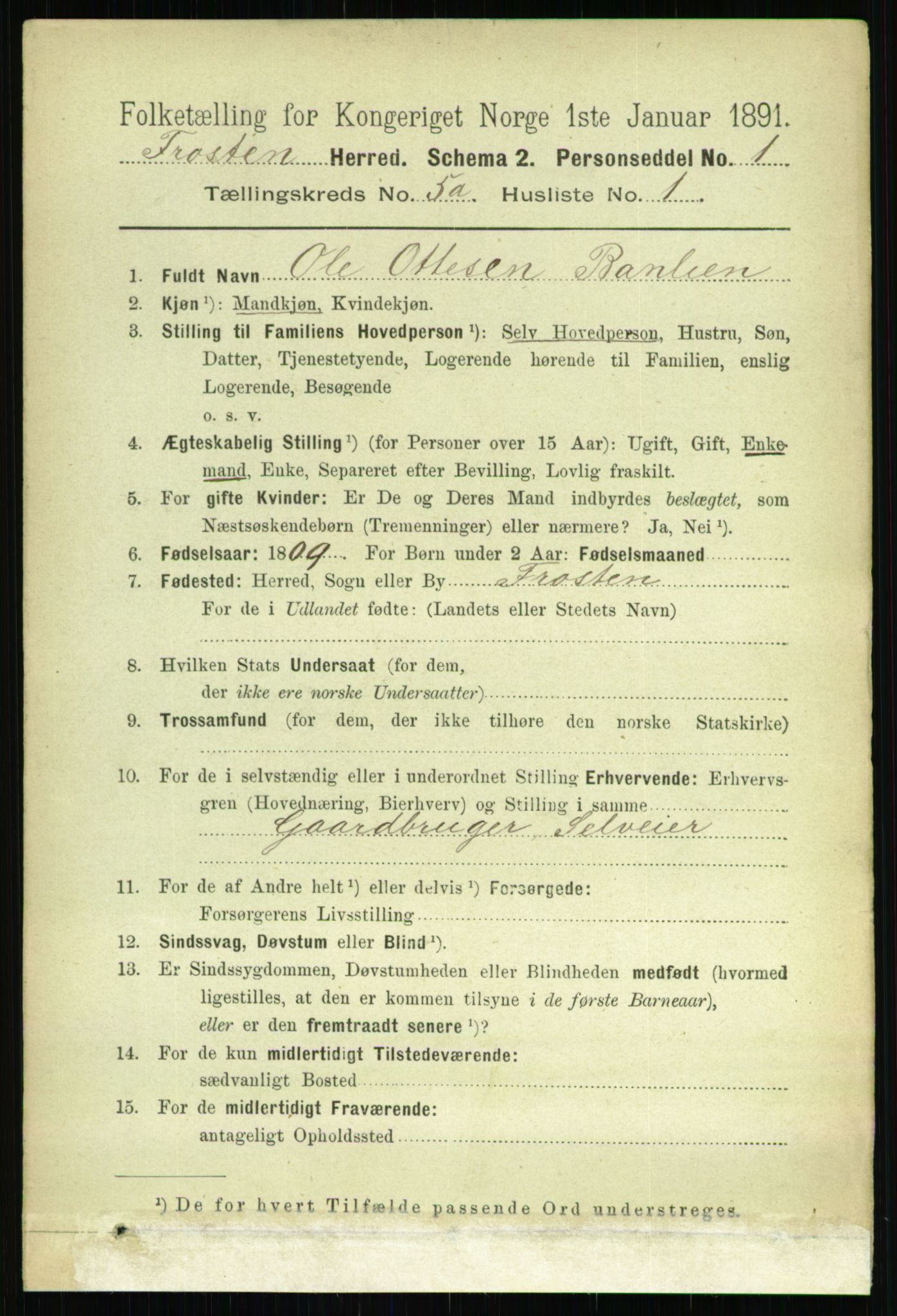 RA, 1891 census for 1717 Frosta, 1891, p. 3300