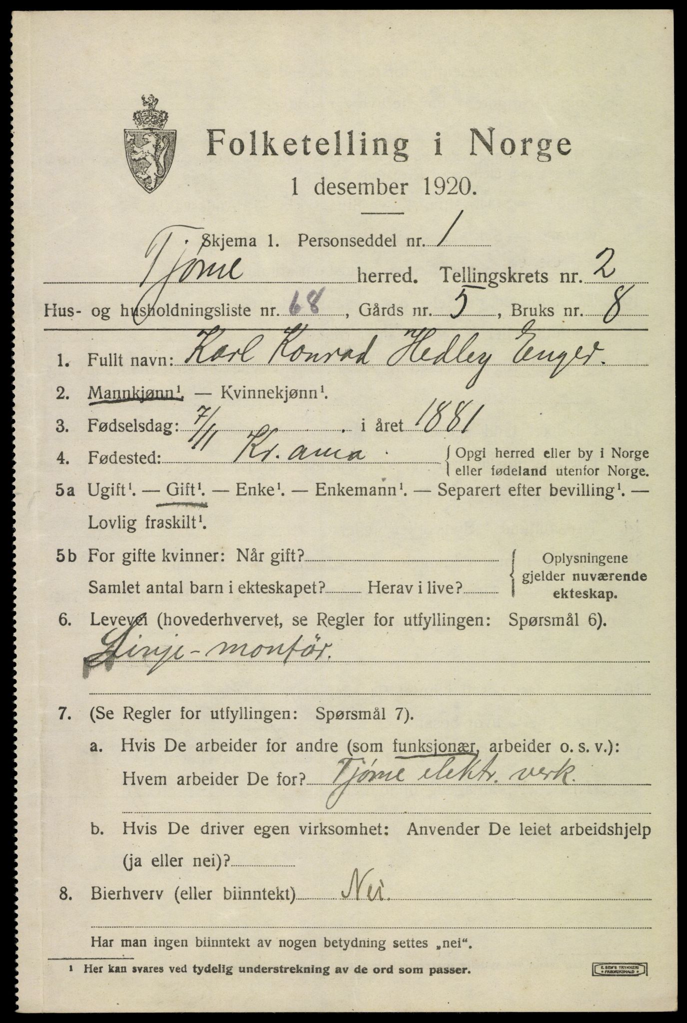 SAKO, 1920 census for Tjøme, 1920, p. 3411