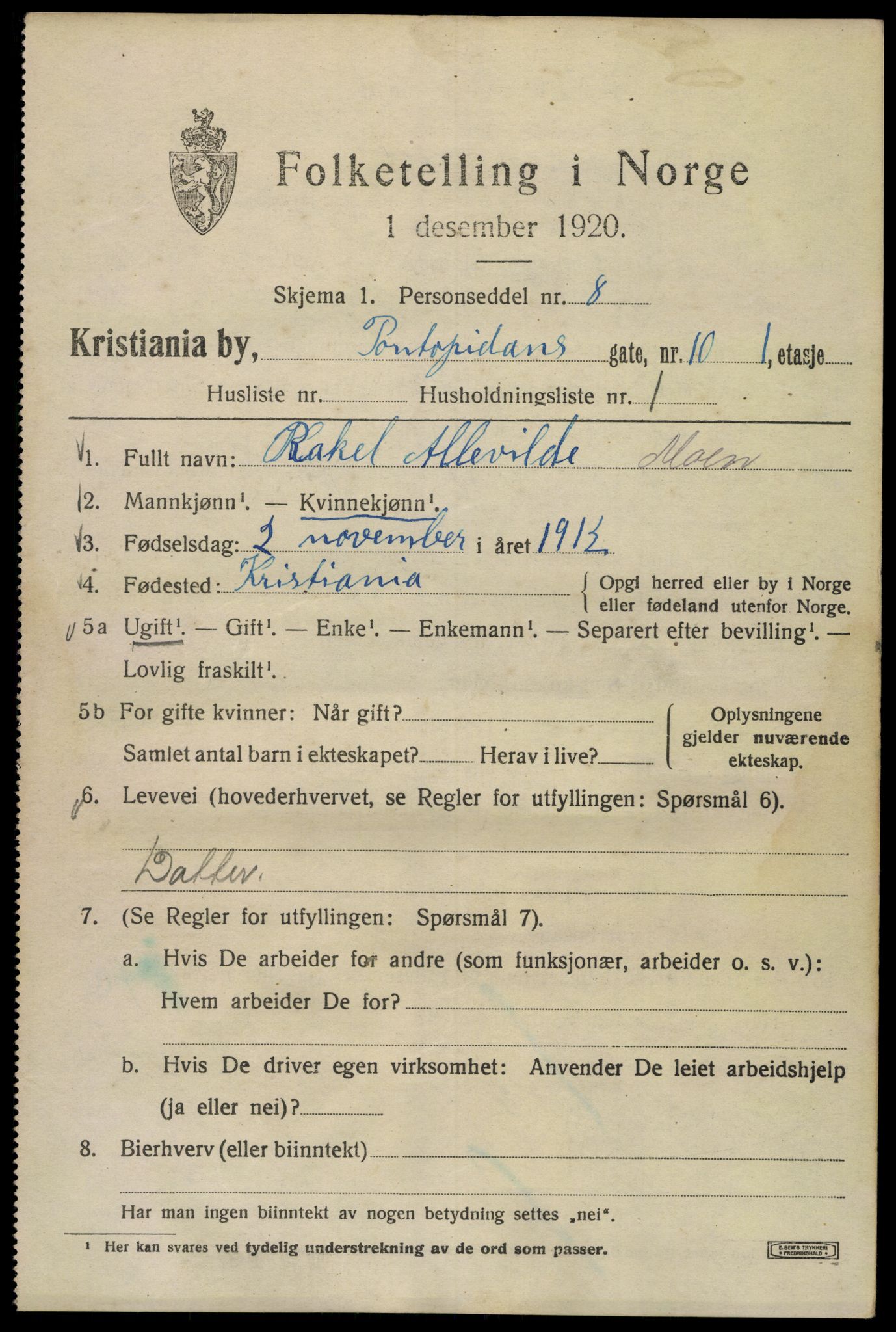 SAO, 1920 census for Kristiania, 1920, p. 456413