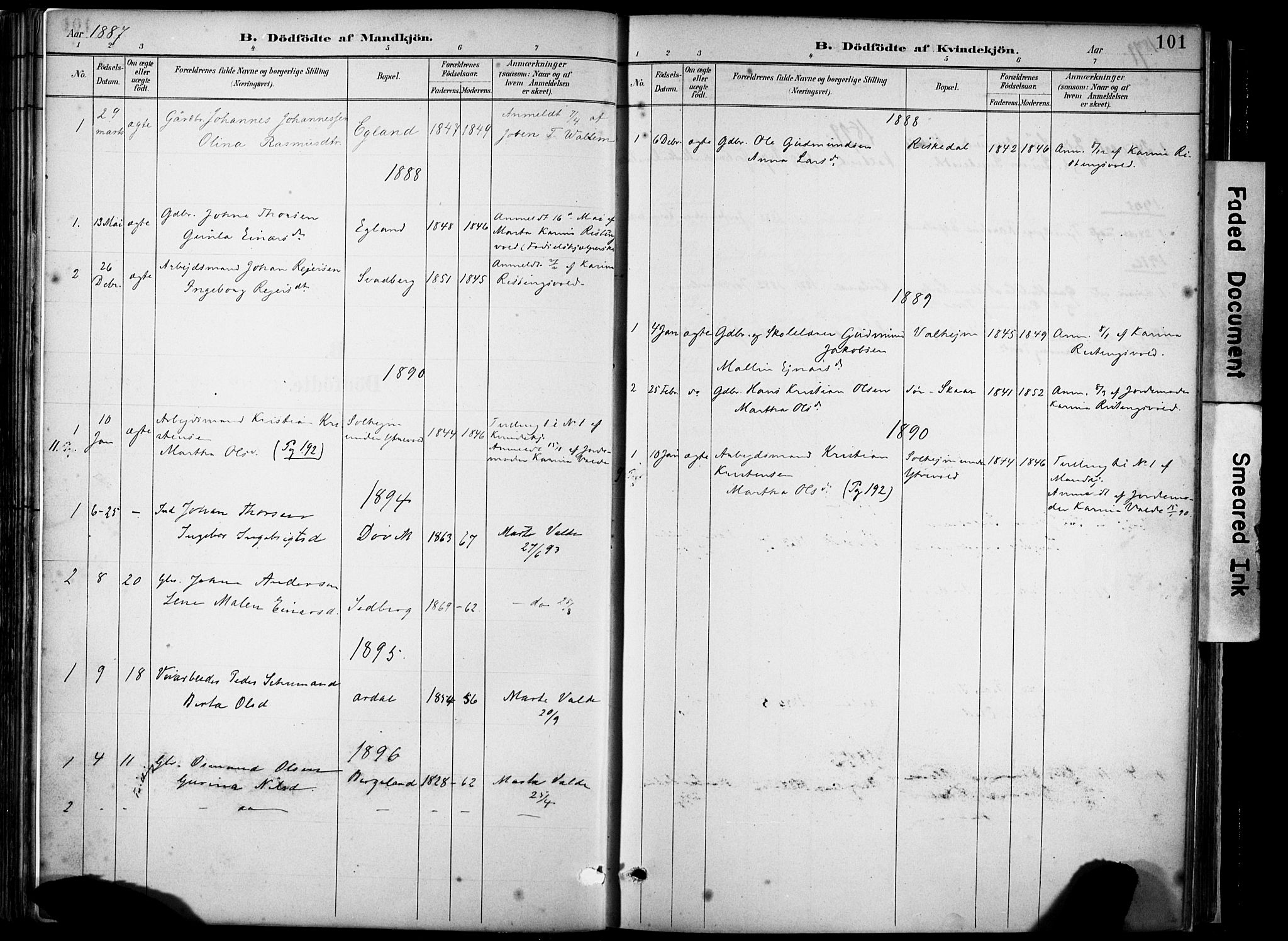 Hjelmeland sokneprestkontor, AV/SAST-A-101843/02/A/L0001: Parish register (official) no. A 16, 1887-1926, p. 101