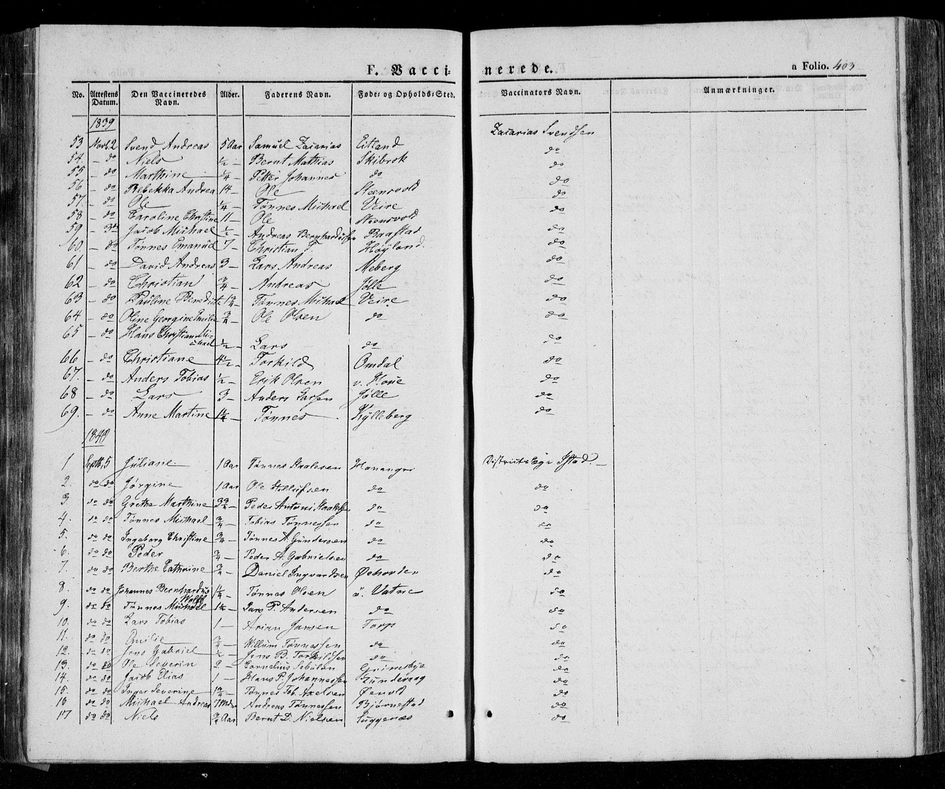 Lista sokneprestkontor, AV/SAK-1111-0027/F/Fa/L0009: Parish register (official) no. A 9, 1835-1846, p. 403