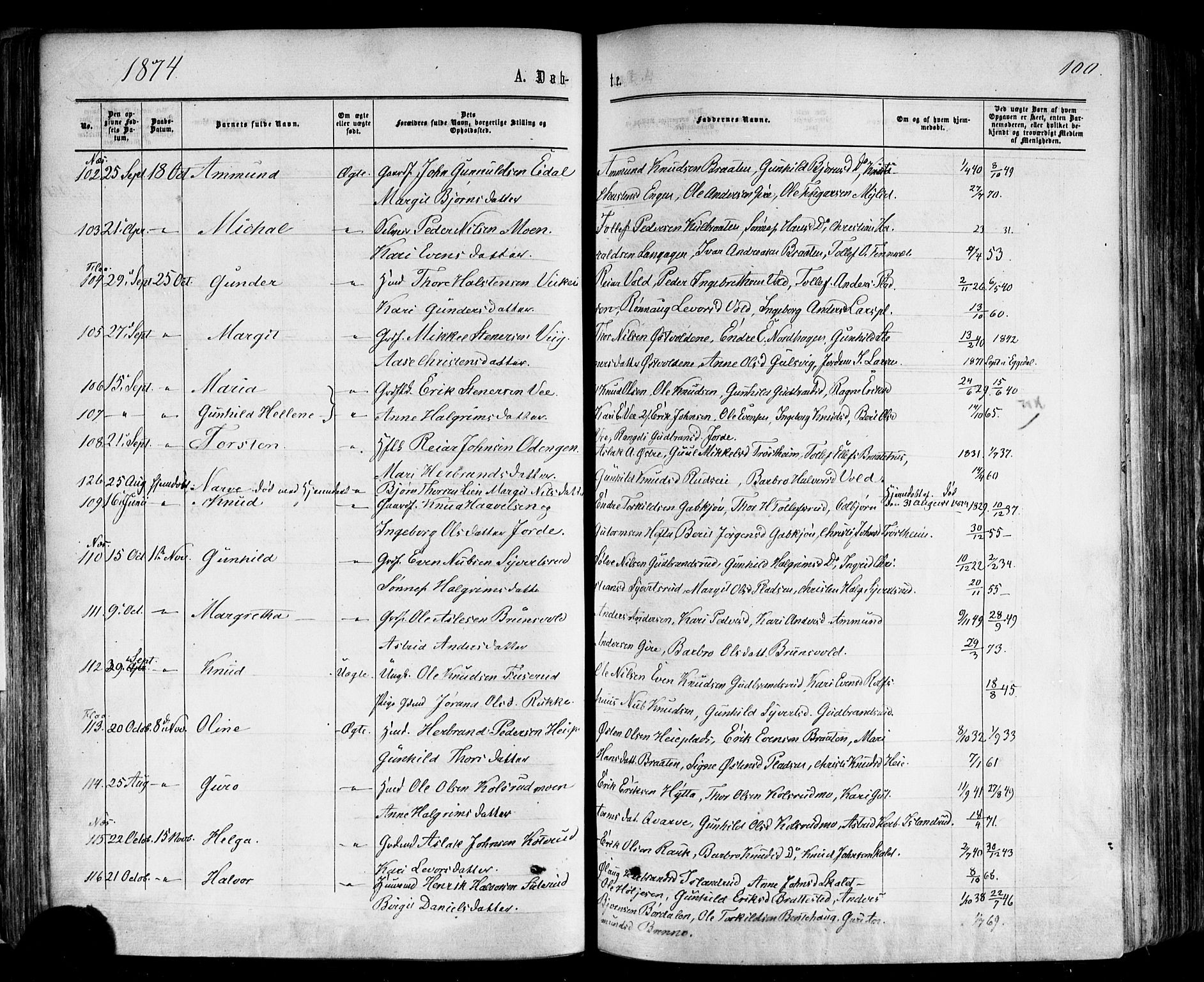 Nes kirkebøker, AV/SAKO-A-236/F/Fa/L0010: Parish register (official) no. 10, 1864-1880, p. 100