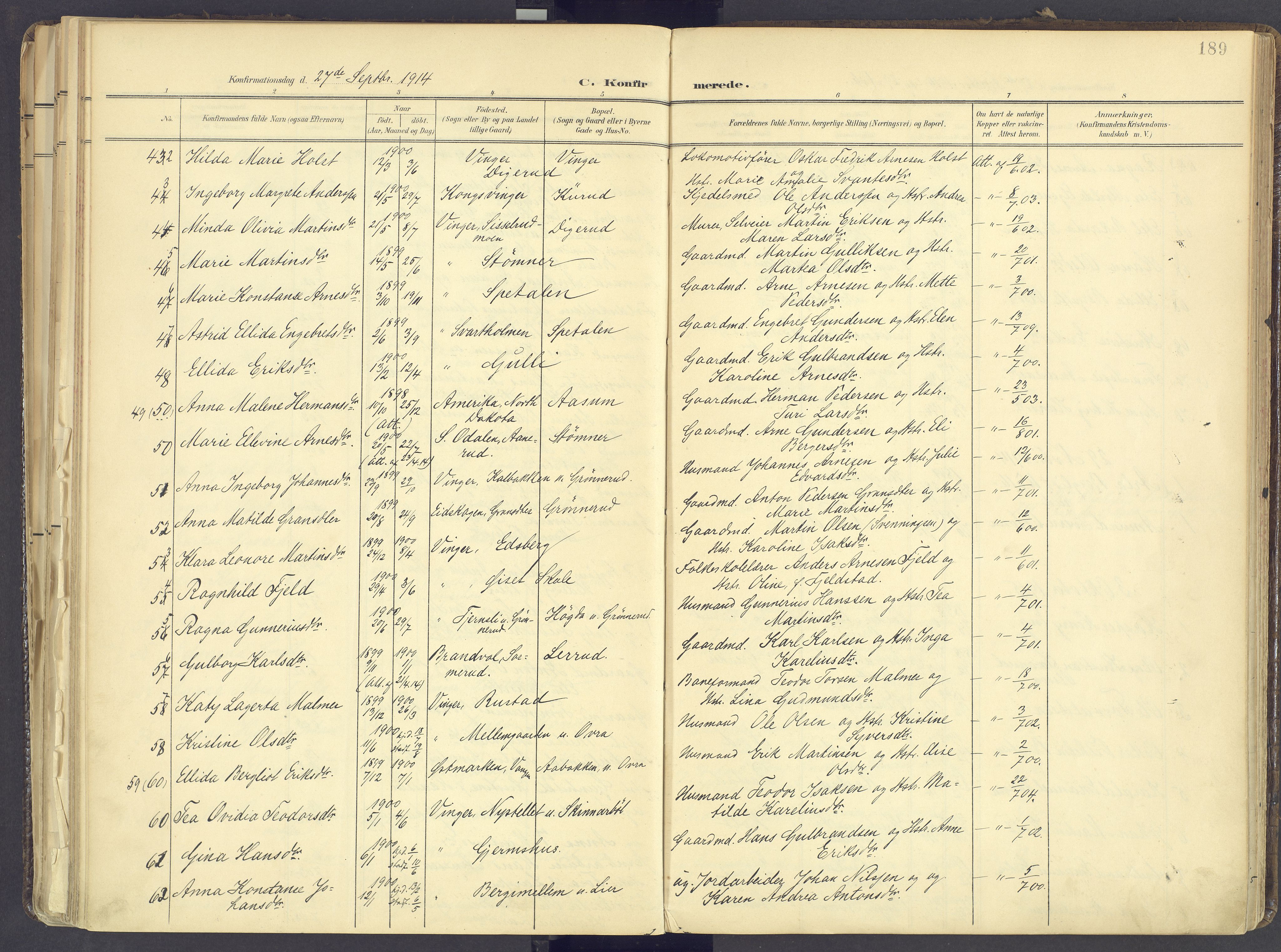 Vinger prestekontor, AV/SAH-PREST-024/H/Ha/Haa/L0017: Parish register (official) no. 17, 1901-1927, p. 189