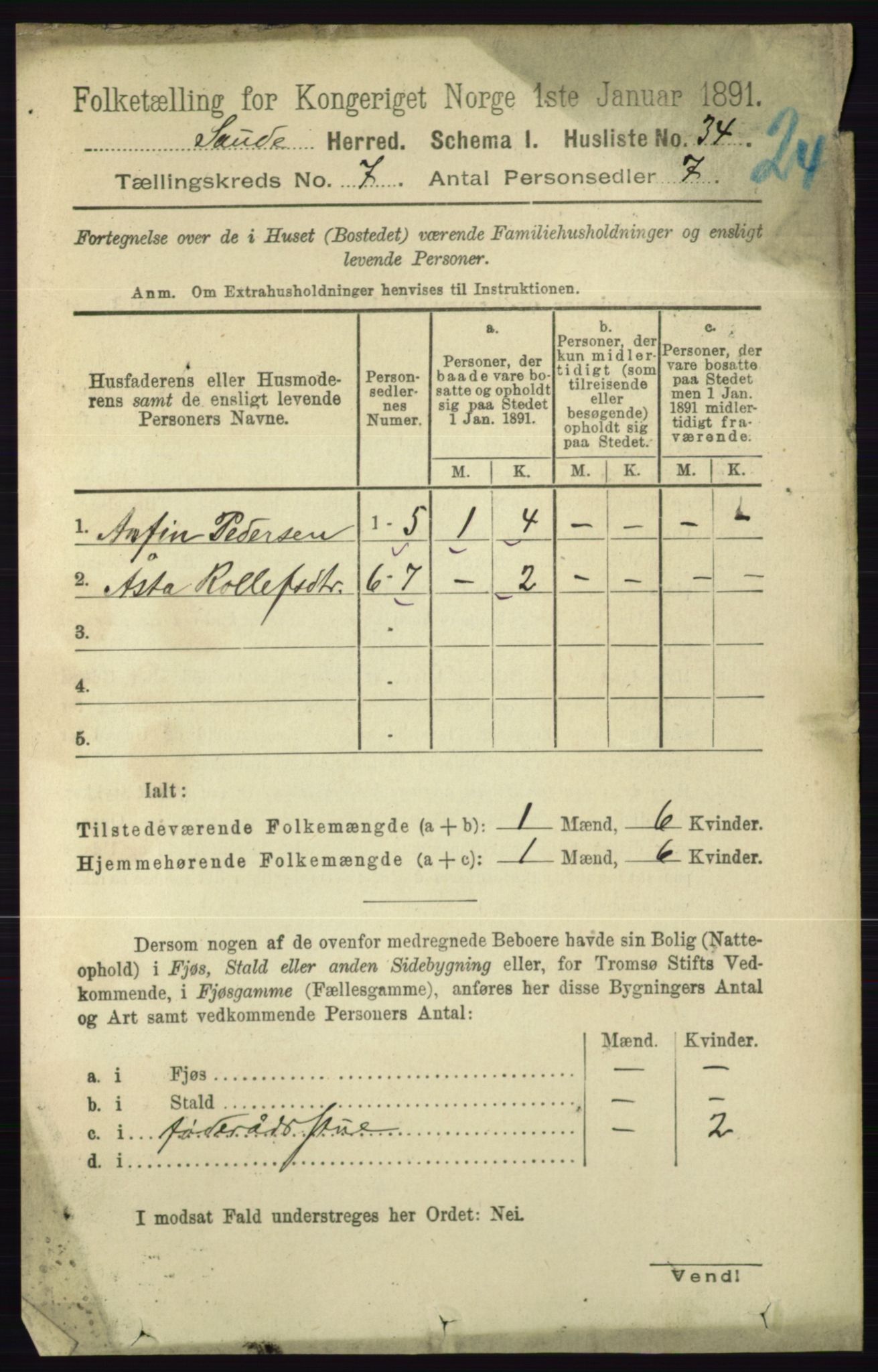 RA, 1891 census for 0822 Sauherad, 1891, p. 2017