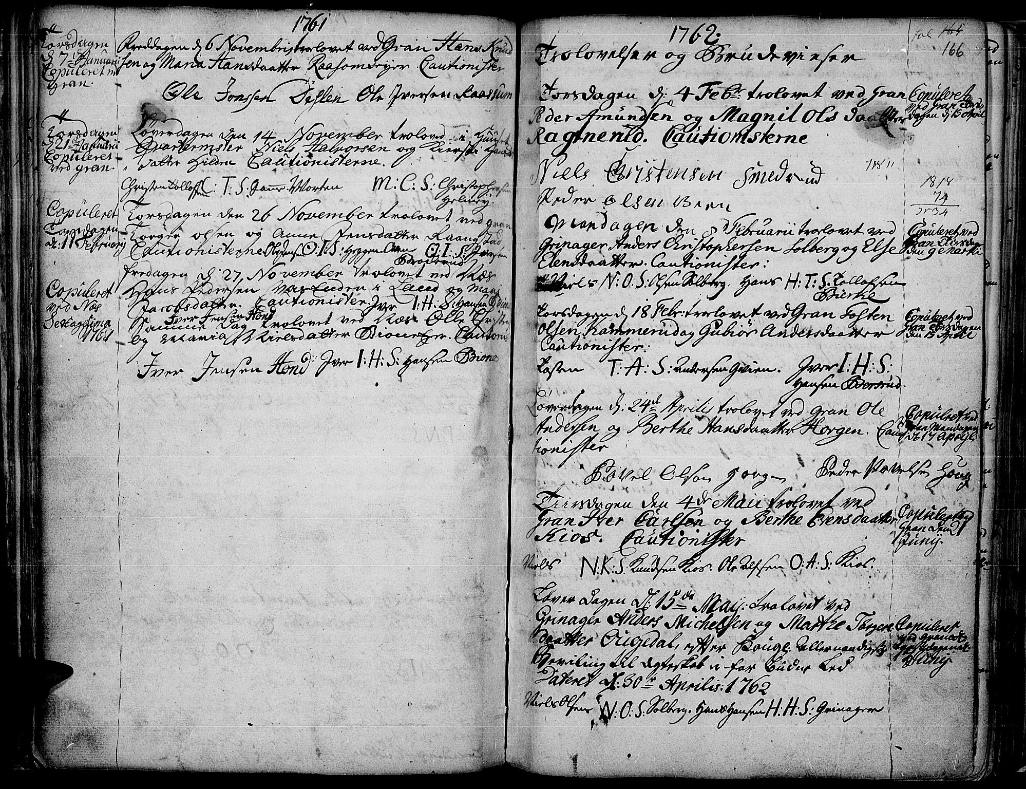 Gran prestekontor, SAH/PREST-112/H/Ha/Haa/L0004: Parish register (official) no. 4, 1759-1775, p. 166