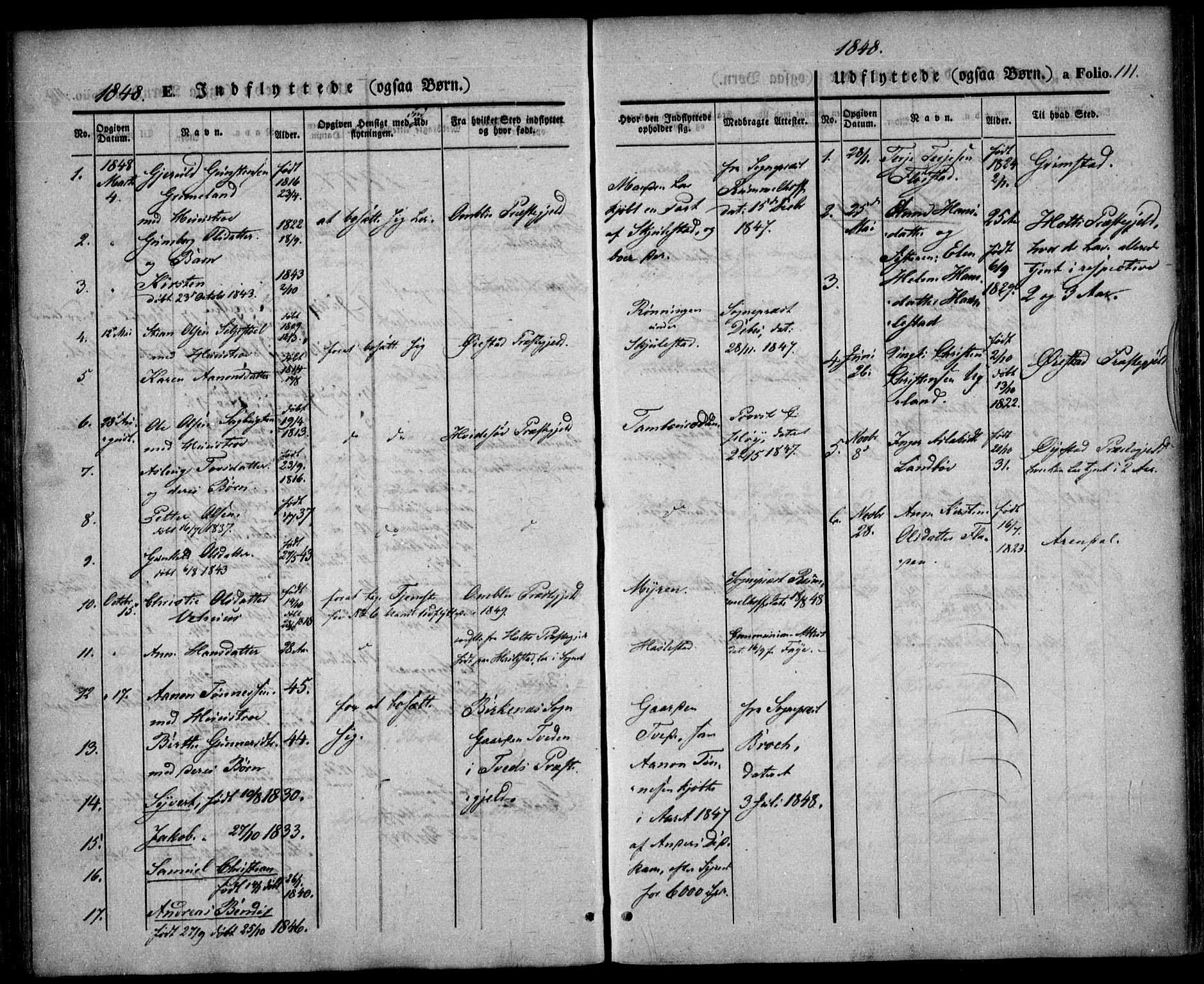 Austre Moland sokneprestkontor, SAK/1111-0001/F/Fa/Faa/L0007: Parish register (official) no. A 7, 1847-1857, p. 111