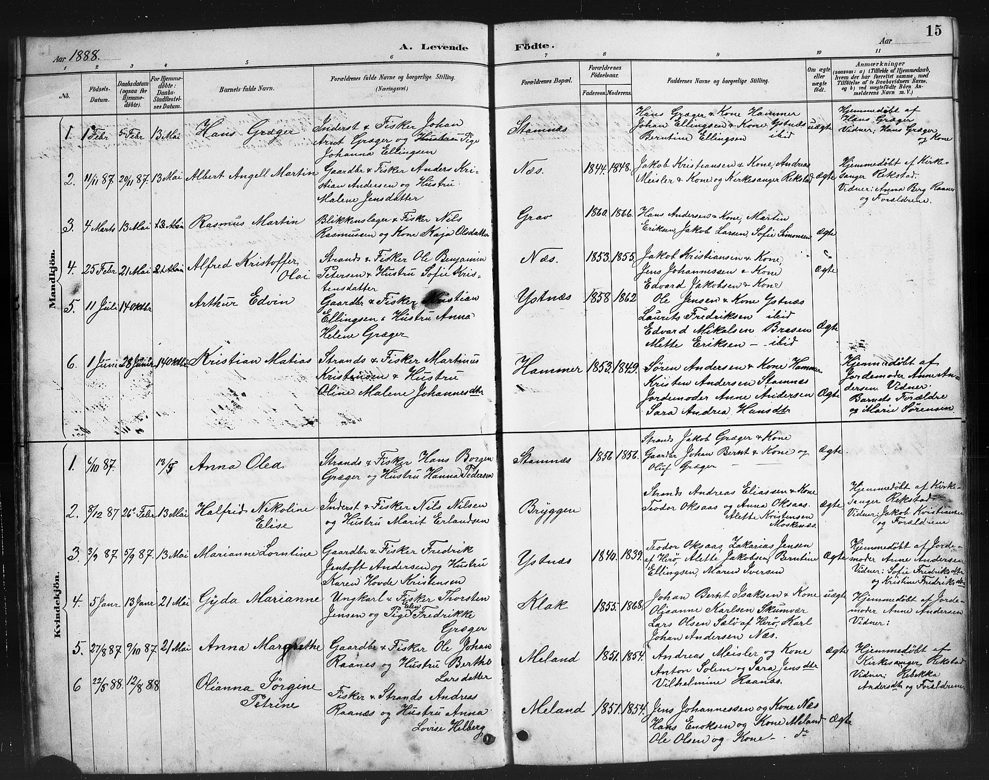 Ministerialprotokoller, klokkerbøker og fødselsregistre - Nordland, AV/SAT-A-1459/808/L0131: Parish register (copy) no. 808C02, 1879-1919, p. 15