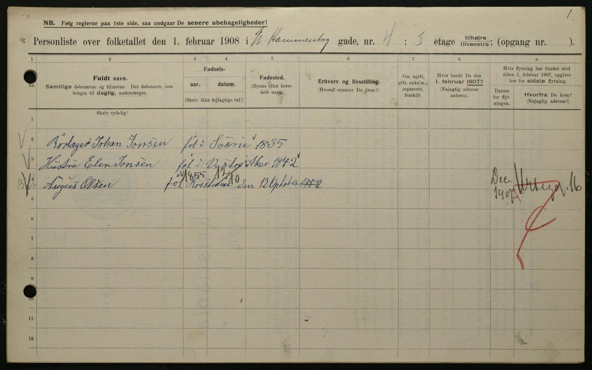OBA, Municipal Census 1908 for Kristiania, 1908, p. 62034