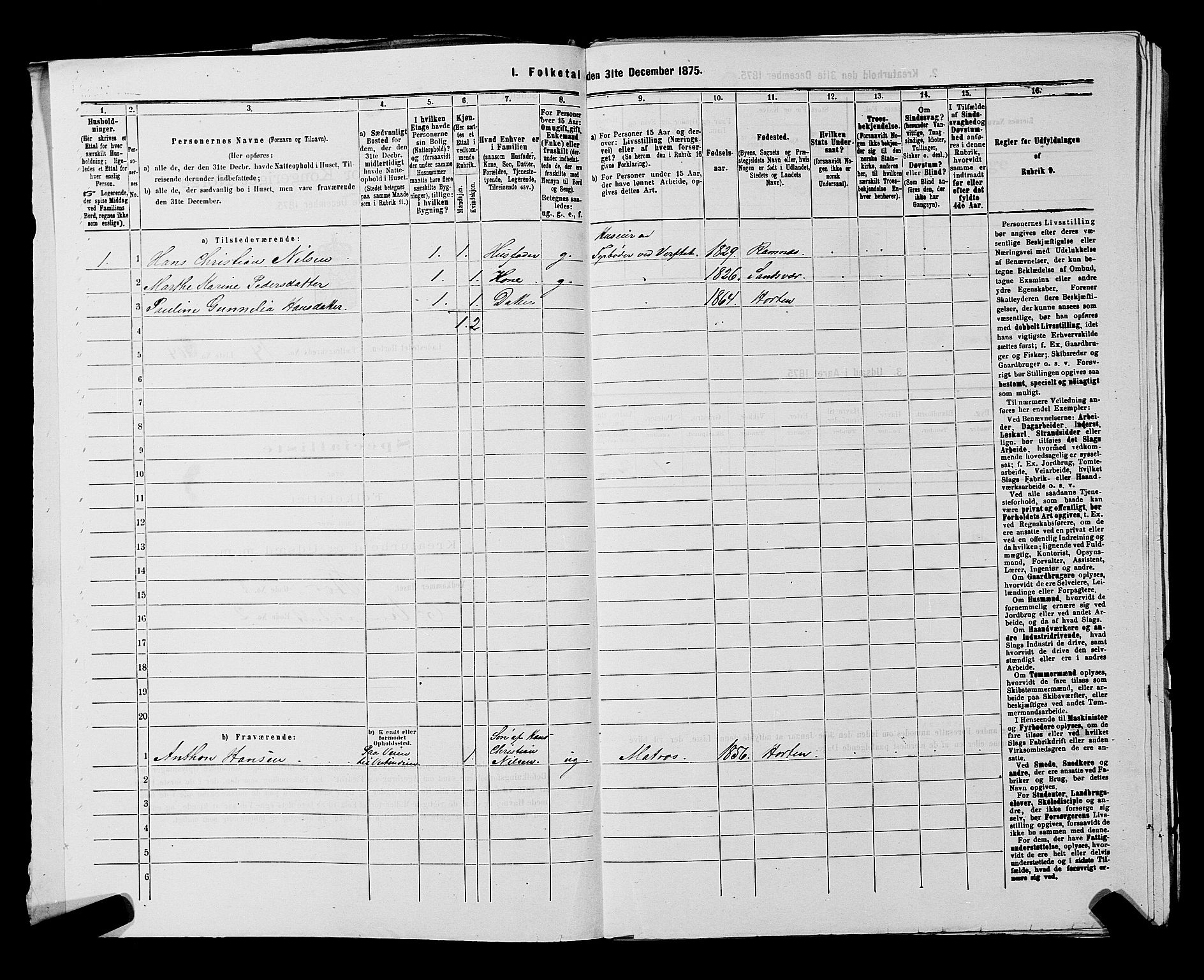 SAKO, 1875 census for 0703P Horten, 1875, p. 1129