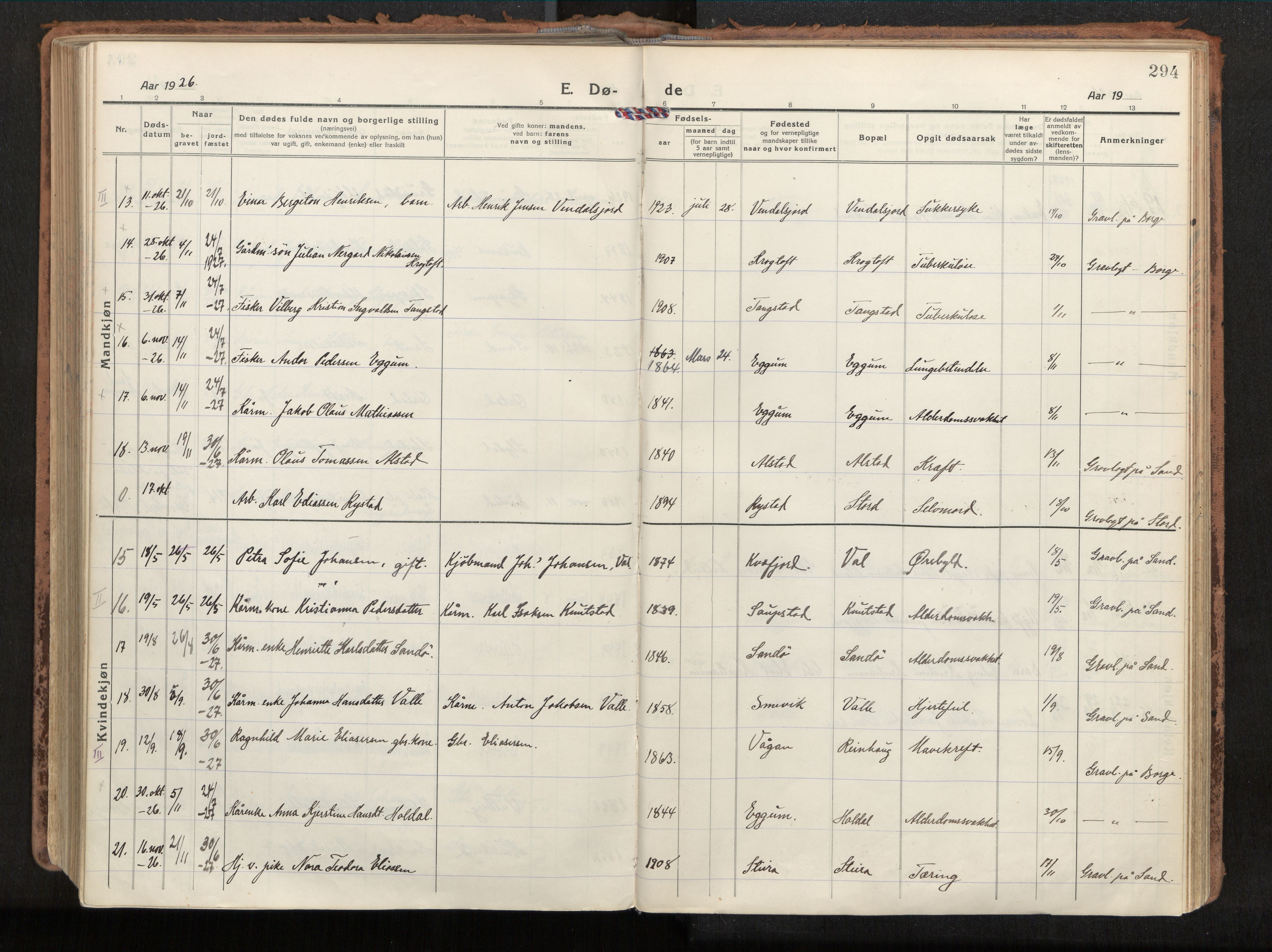 Ministerialprotokoller, klokkerbøker og fødselsregistre - Nordland, AV/SAT-A-1459/880/L1136: Parish register (official) no. 880A10, 1919-1927, p. 294