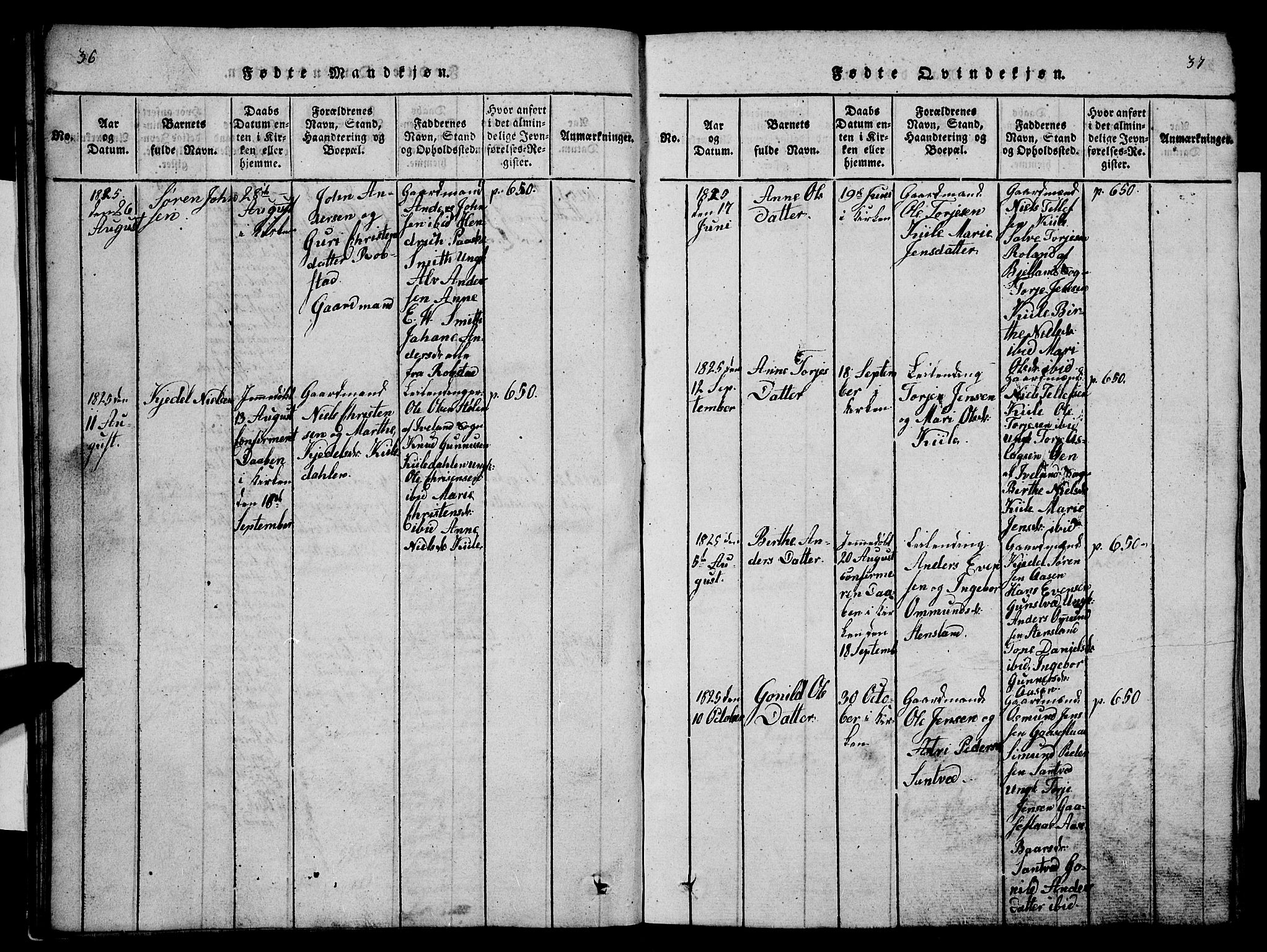 Vennesla sokneprestkontor, AV/SAK-1111-0045/Fb/Fba/L0001: Parish register (copy) no. B 1, 1820-1834, p. 36-37