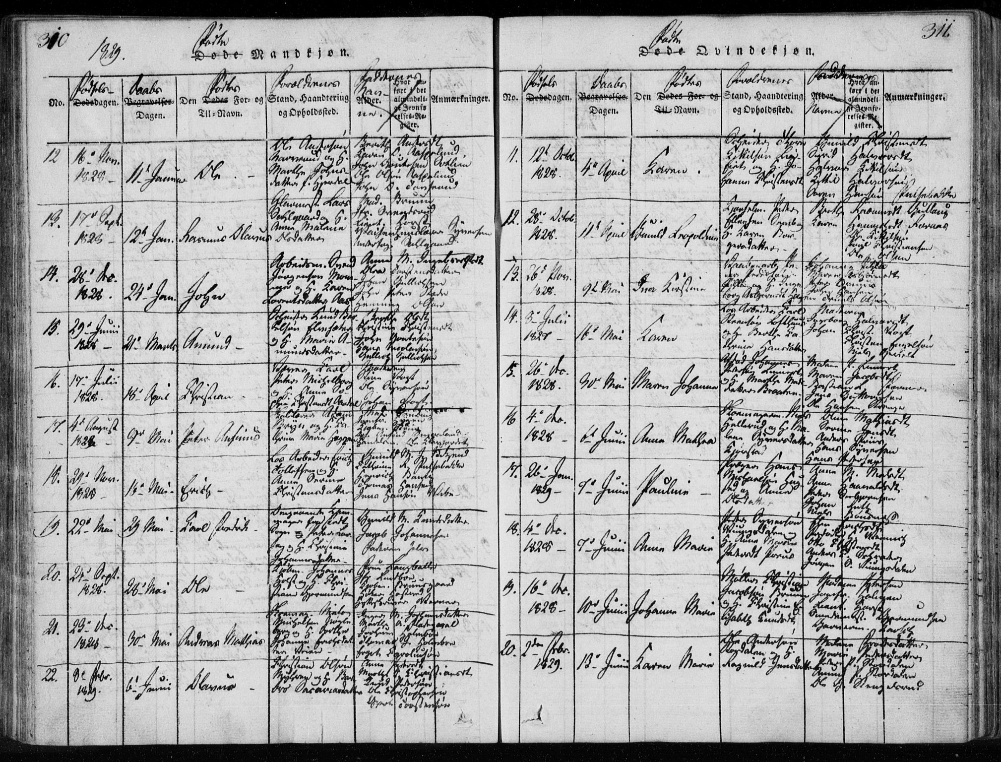 Kongsberg kirkebøker, AV/SAKO-A-22/F/Fa/L0008: Parish register (official) no. I 8, 1816-1839, p. 310-311