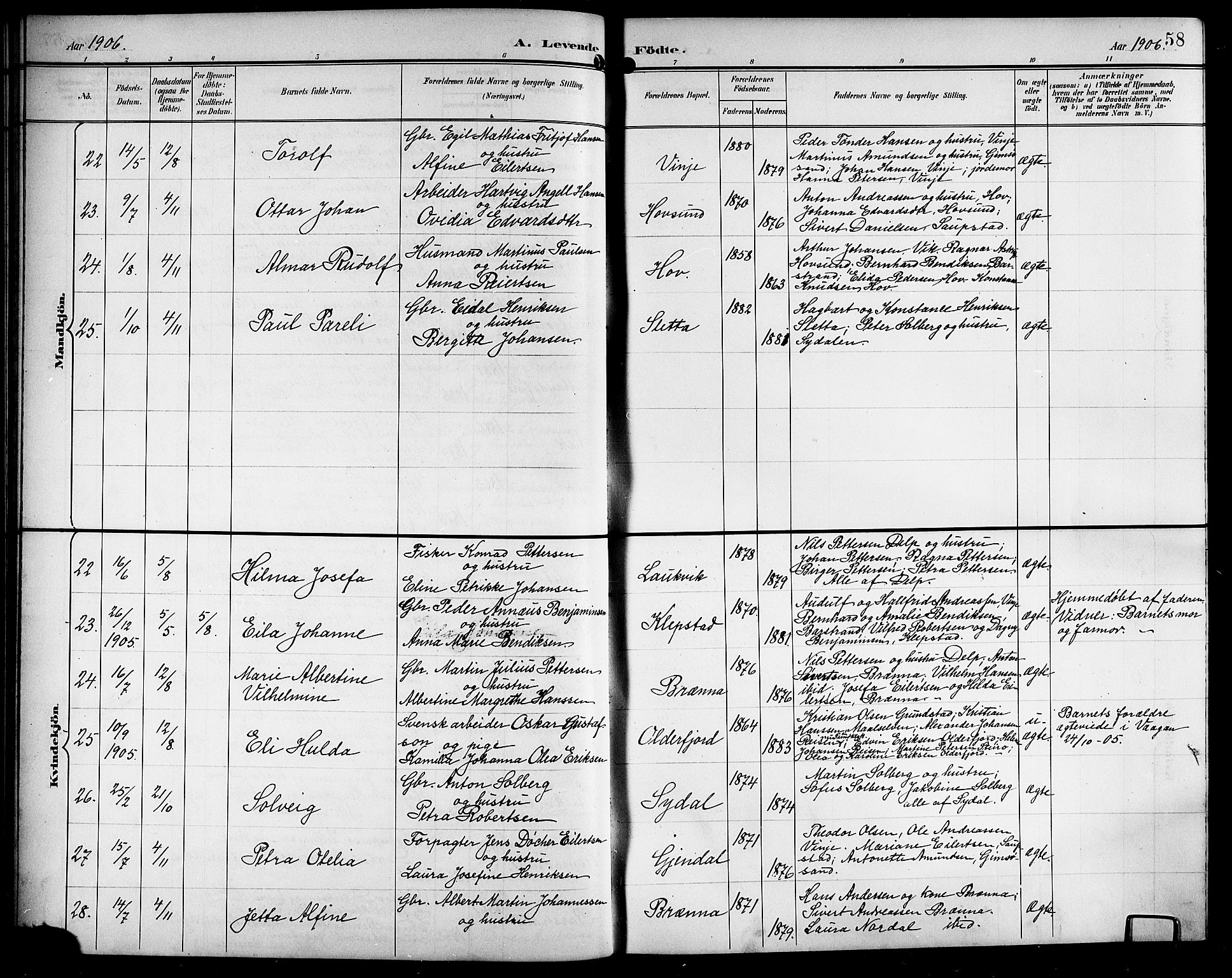 Ministerialprotokoller, klokkerbøker og fødselsregistre - Nordland, AV/SAT-A-1459/876/L1105: Parish register (copy) no. 876C04, 1896-1914, p. 58