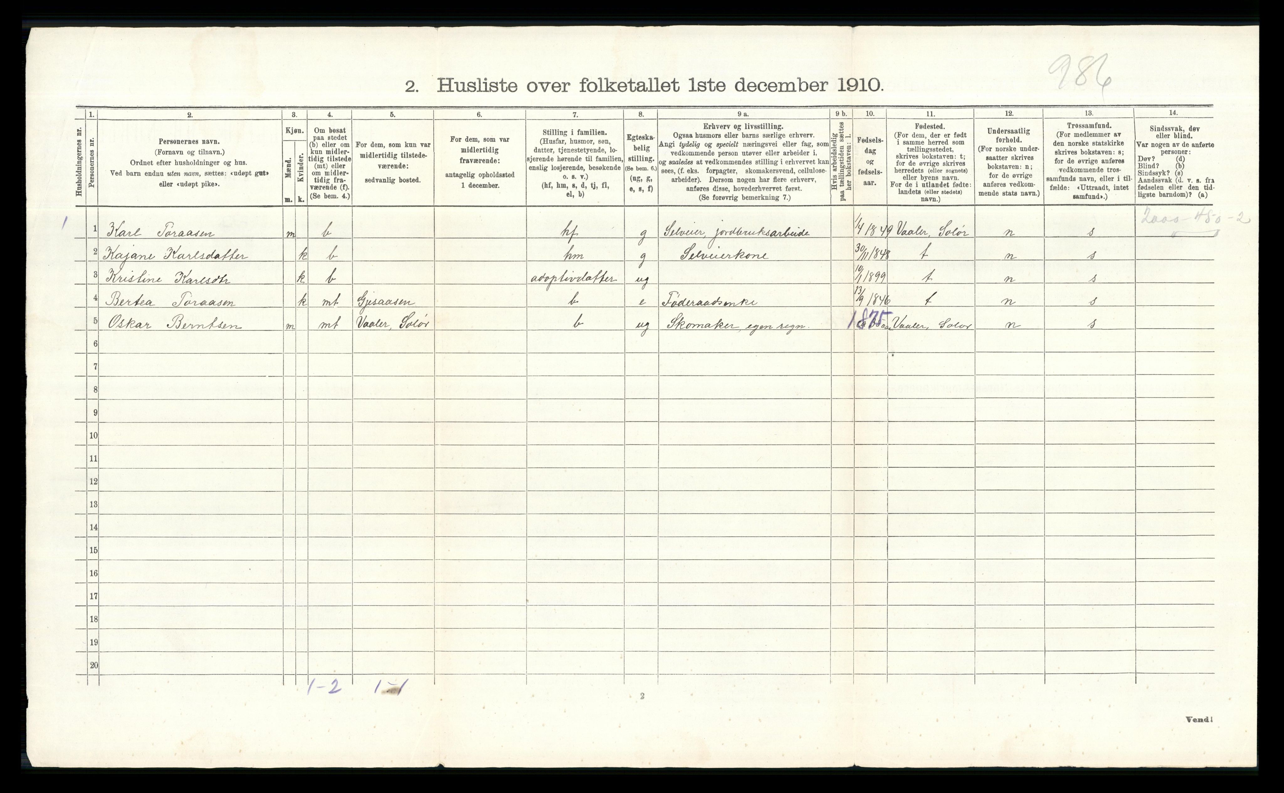 RA, 1910 census for Åsnes, 1910, p. 1371