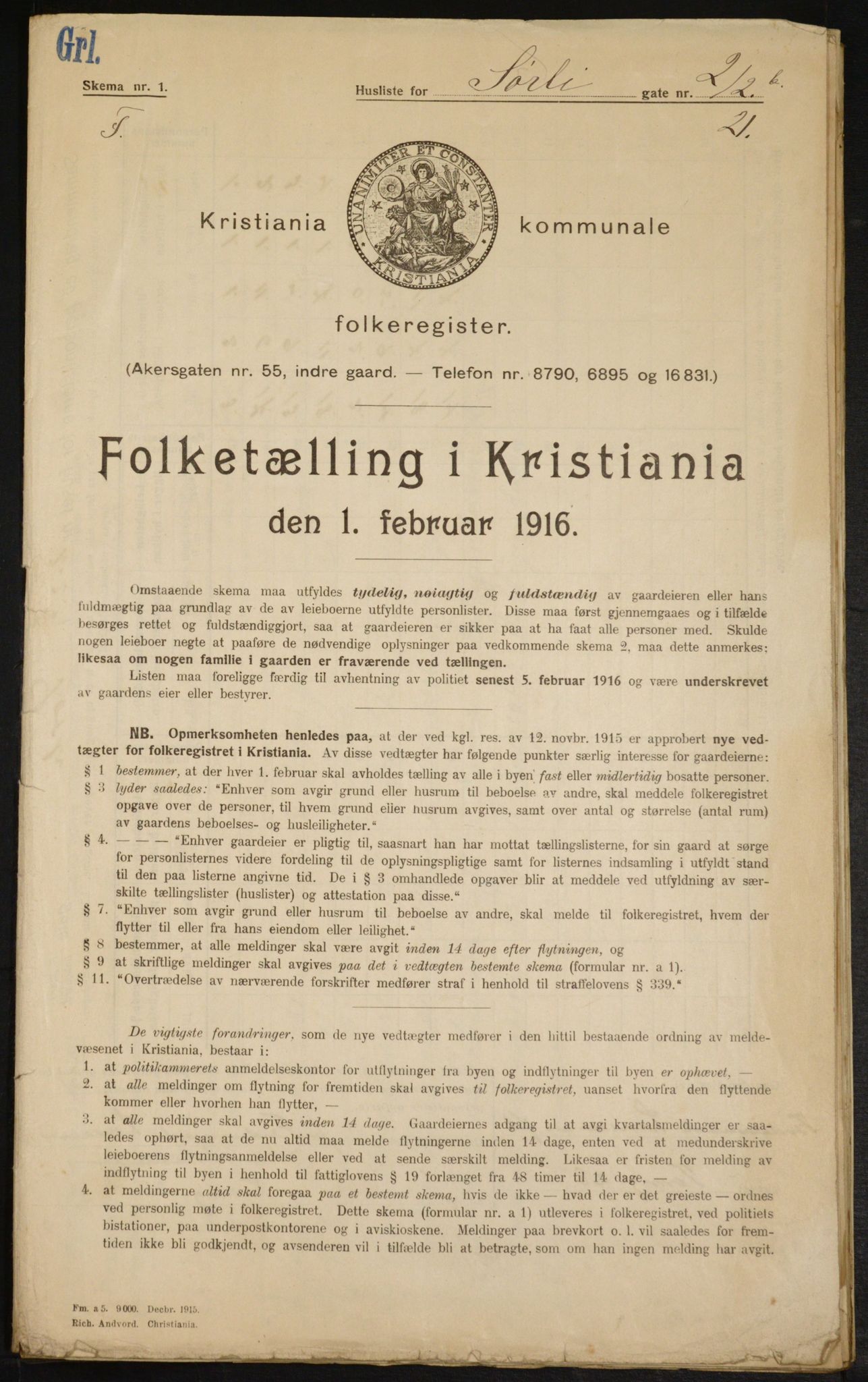 OBA, Municipal Census 1916 for Kristiania, 1916, p. 109404