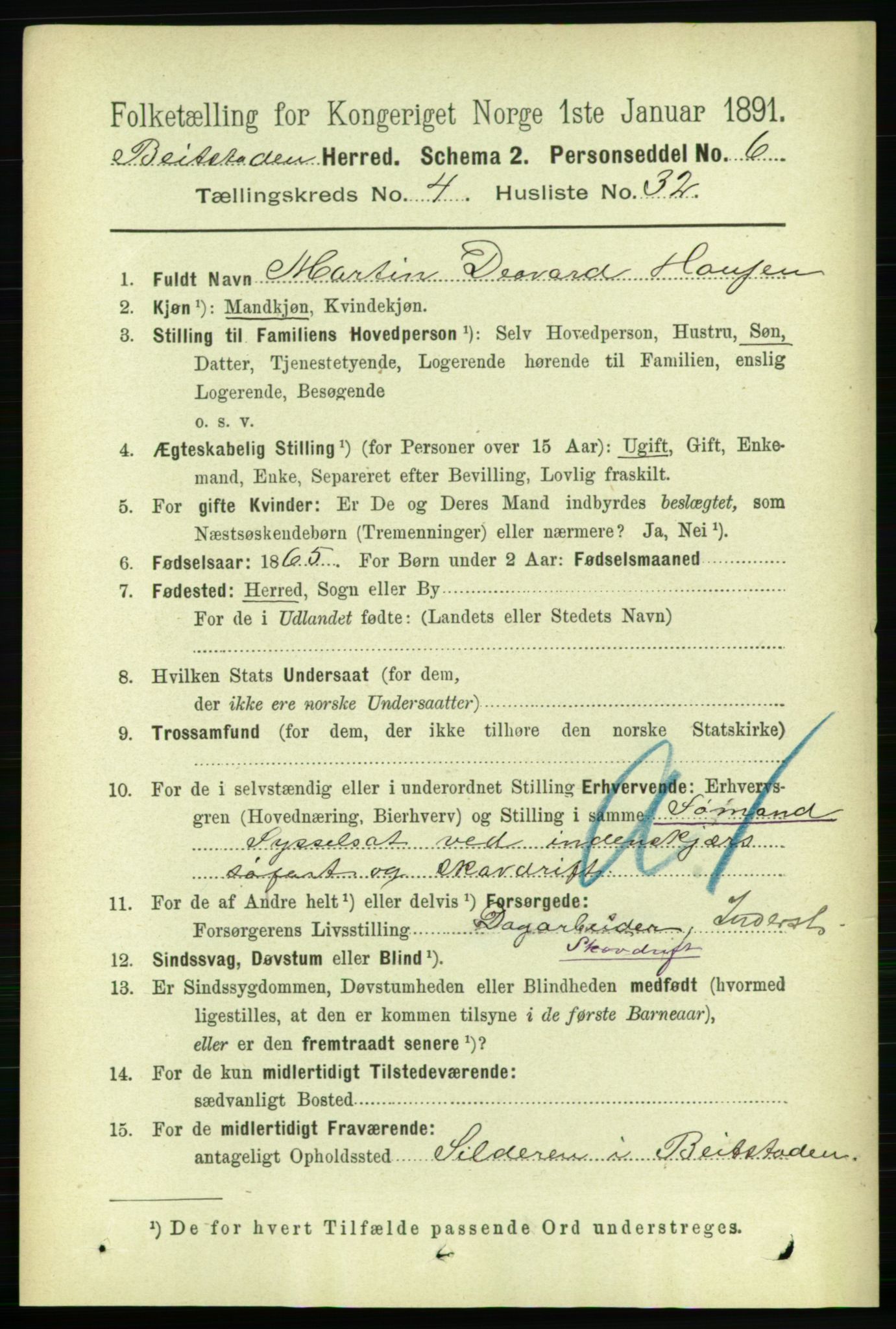 RA, 1891 census for 1727 Beitstad, 1891, p. 1194