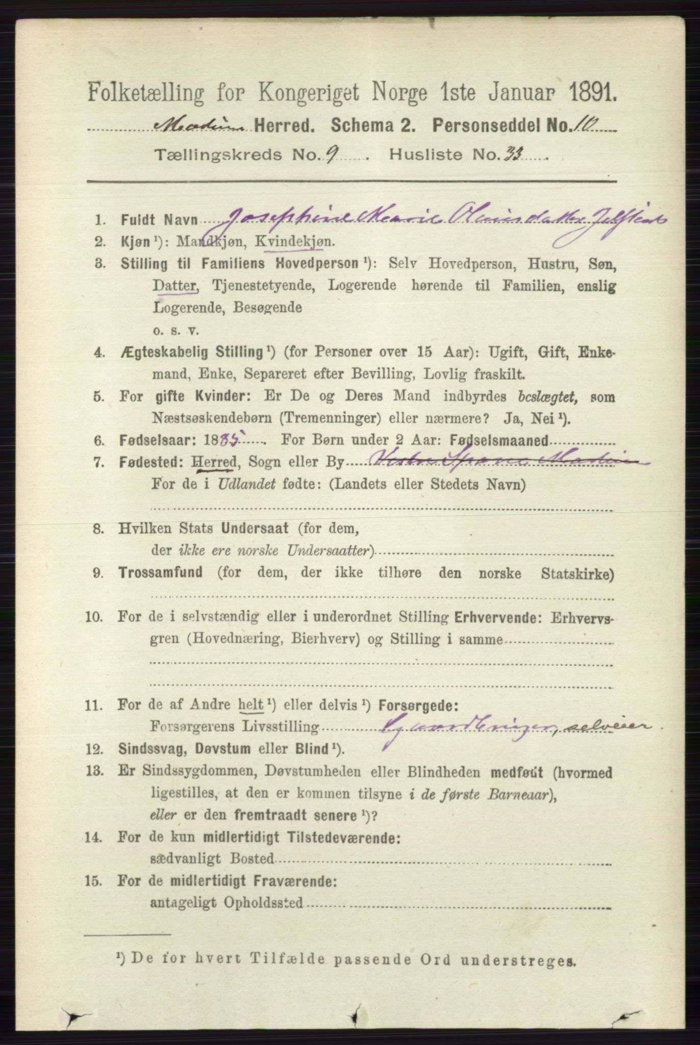 RA, 1891 census for 0623 Modum, 1891, p. 3668