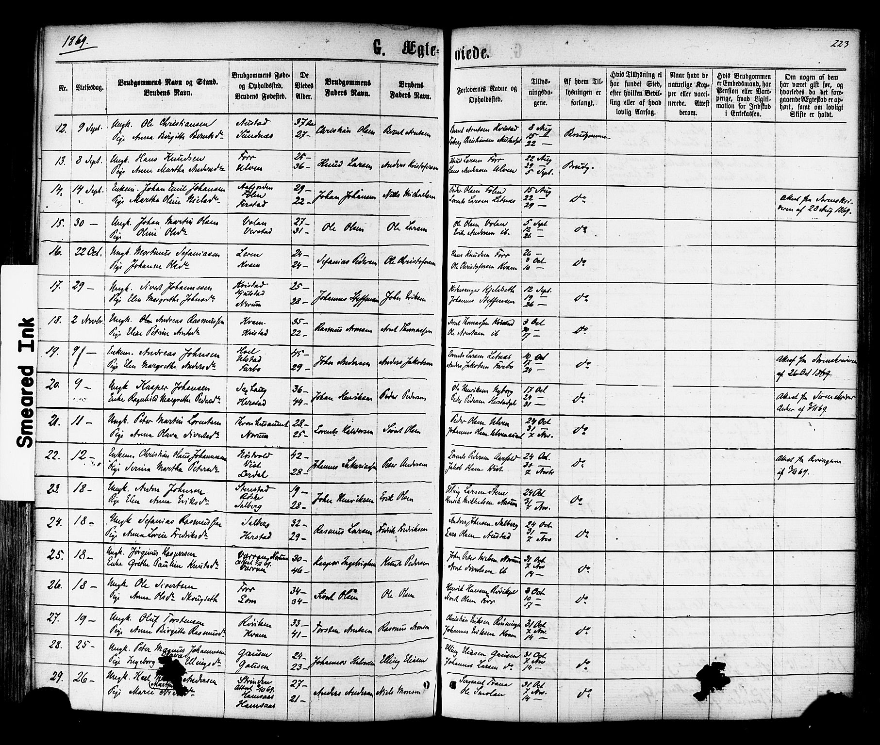 Ministerialprotokoller, klokkerbøker og fødselsregistre - Nord-Trøndelag, SAT/A-1458/730/L0284: Parish register (official) no. 730A09, 1866-1878, p. 223