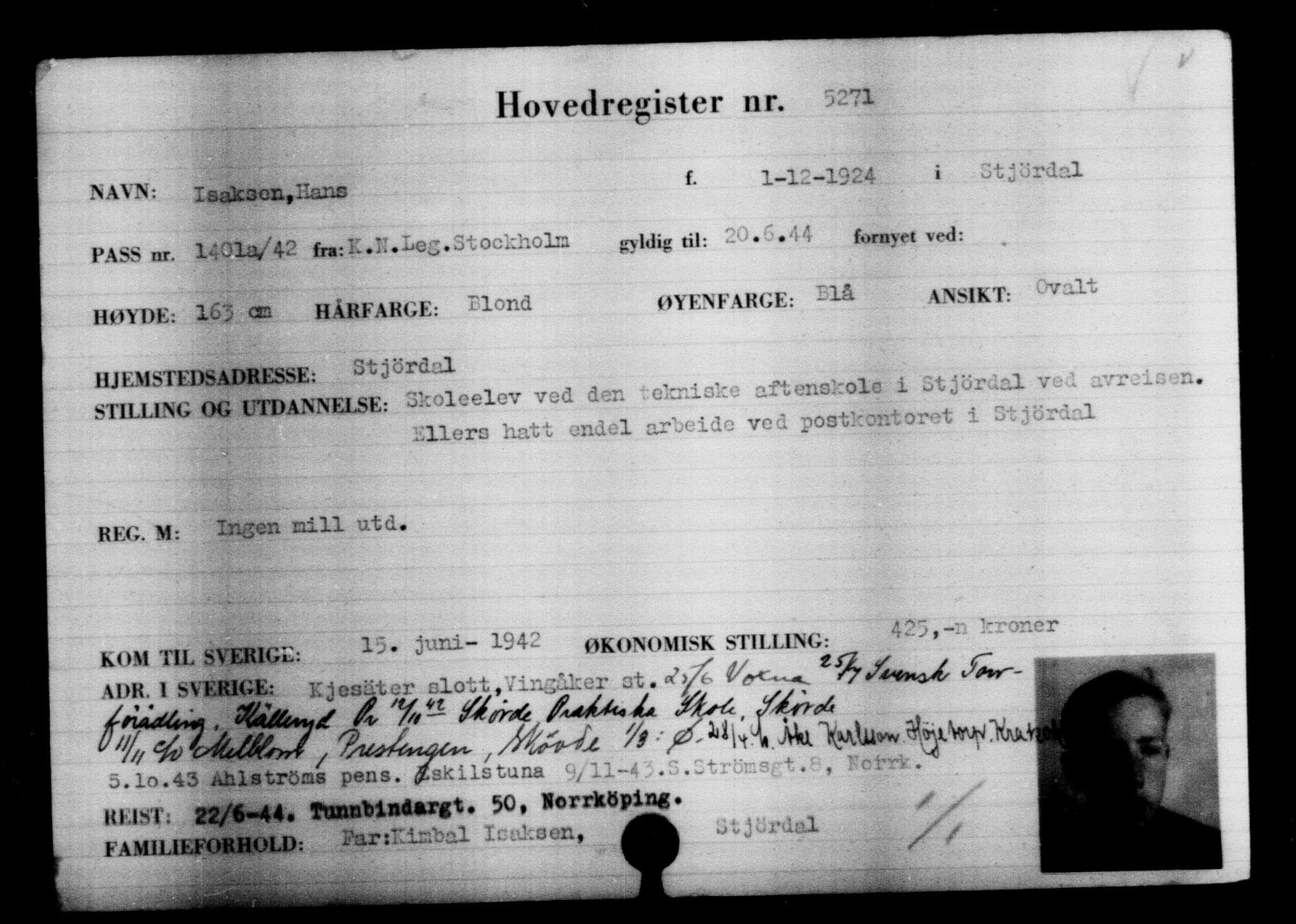 Utenriksstasjonene, Legasjonen i Stockholm, Flyktningkontoret, AV/RA-S-6753/V/Va/L0004: Kjesäterkartoteket, flyktninger med registreringsnr. 3496-6610, 1940-1945, p. 2044