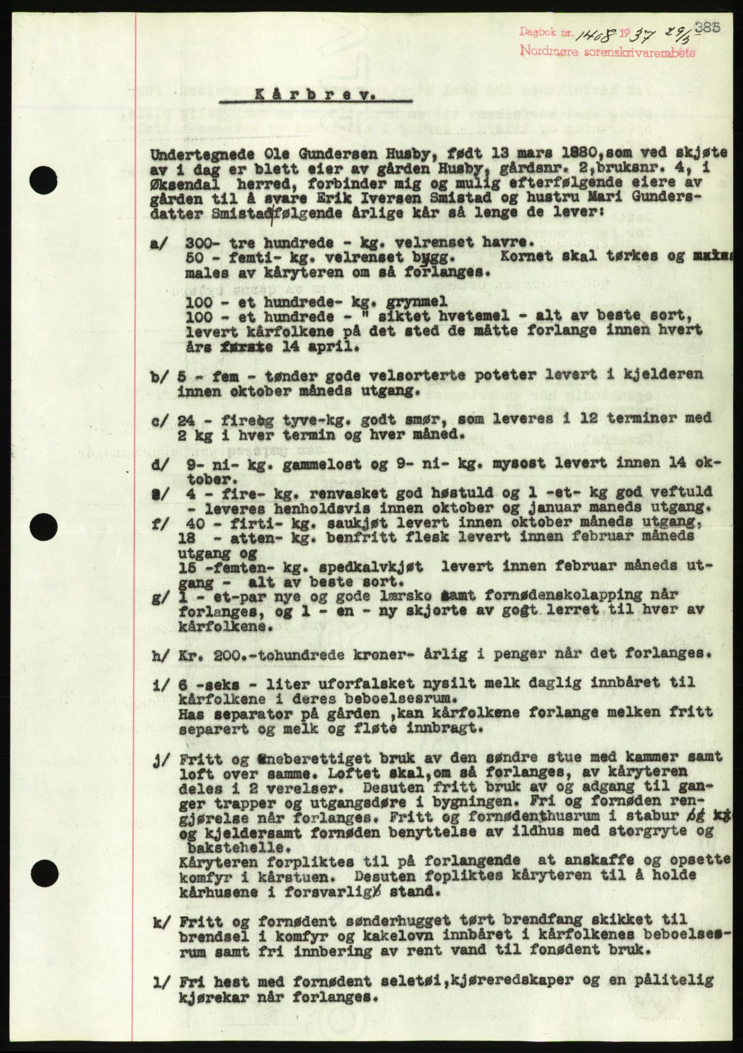 Nordmøre sorenskriveri, AV/SAT-A-4132/1/2/2Ca/L0091: Mortgage book no. B81, 1937-1937, Diary no: : 1408/1937