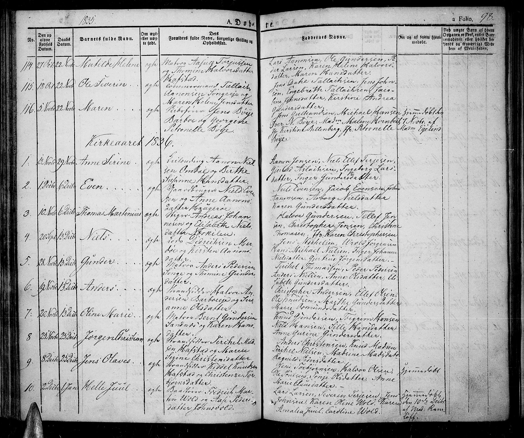 Tromøy sokneprestkontor, SAK/1111-0041/F/Fa/L0003: Parish register (official) no. A 3, 1825-1837, p. 98