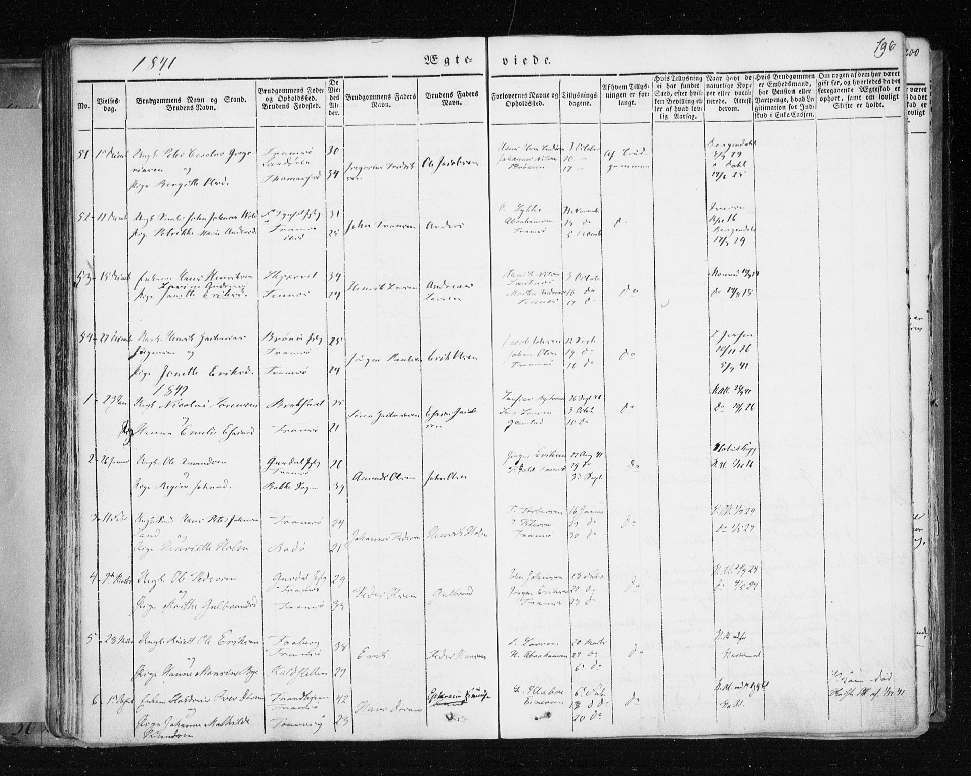 Tromsø sokneprestkontor/stiftsprosti/domprosti, SATØ/S-1343/G/Ga/L0009kirke: Parish register (official) no. 9, 1837-1847, p. 196
