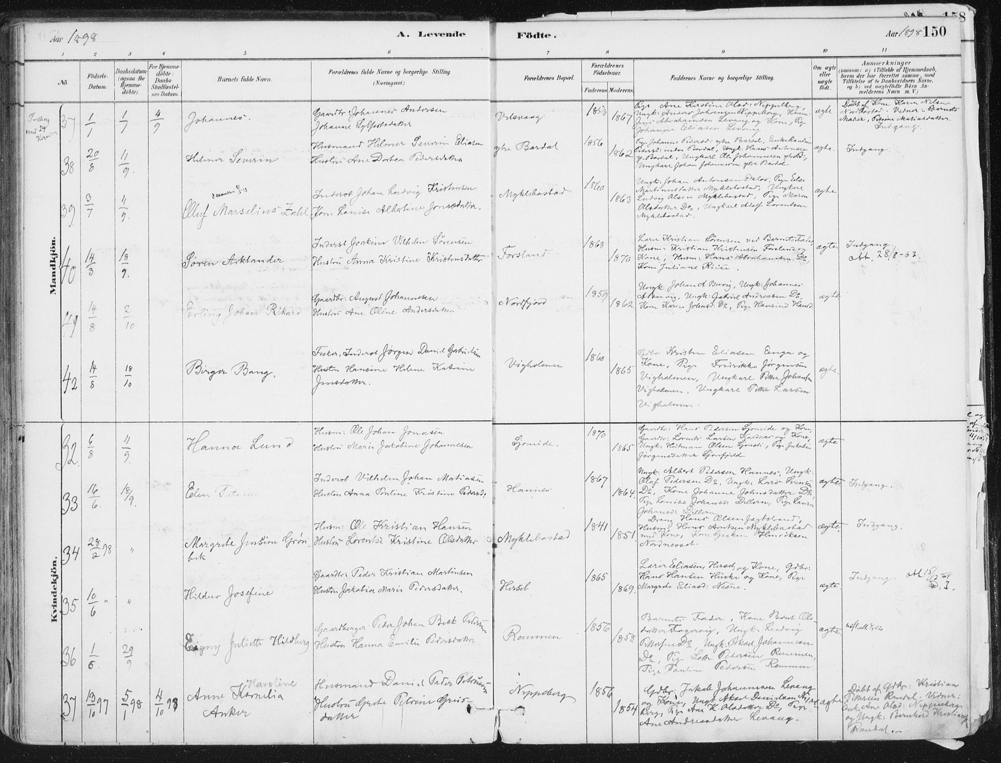 Ministerialprotokoller, klokkerbøker og fødselsregistre - Nordland, AV/SAT-A-1459/838/L0552: Parish register (official) no. 838A10, 1880-1910, p. 150