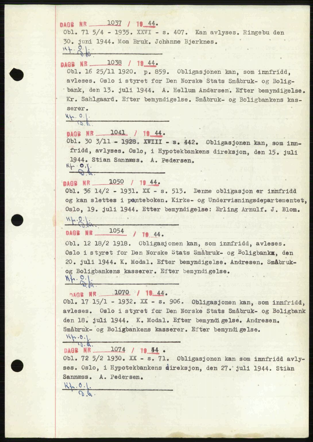 Sør-Gudbrandsdal tingrett, SAH/TING-004/H/Hb/Hbf/L0002: Mortgage book no. C1, 1938-1951, Diary no: : 1037/1944