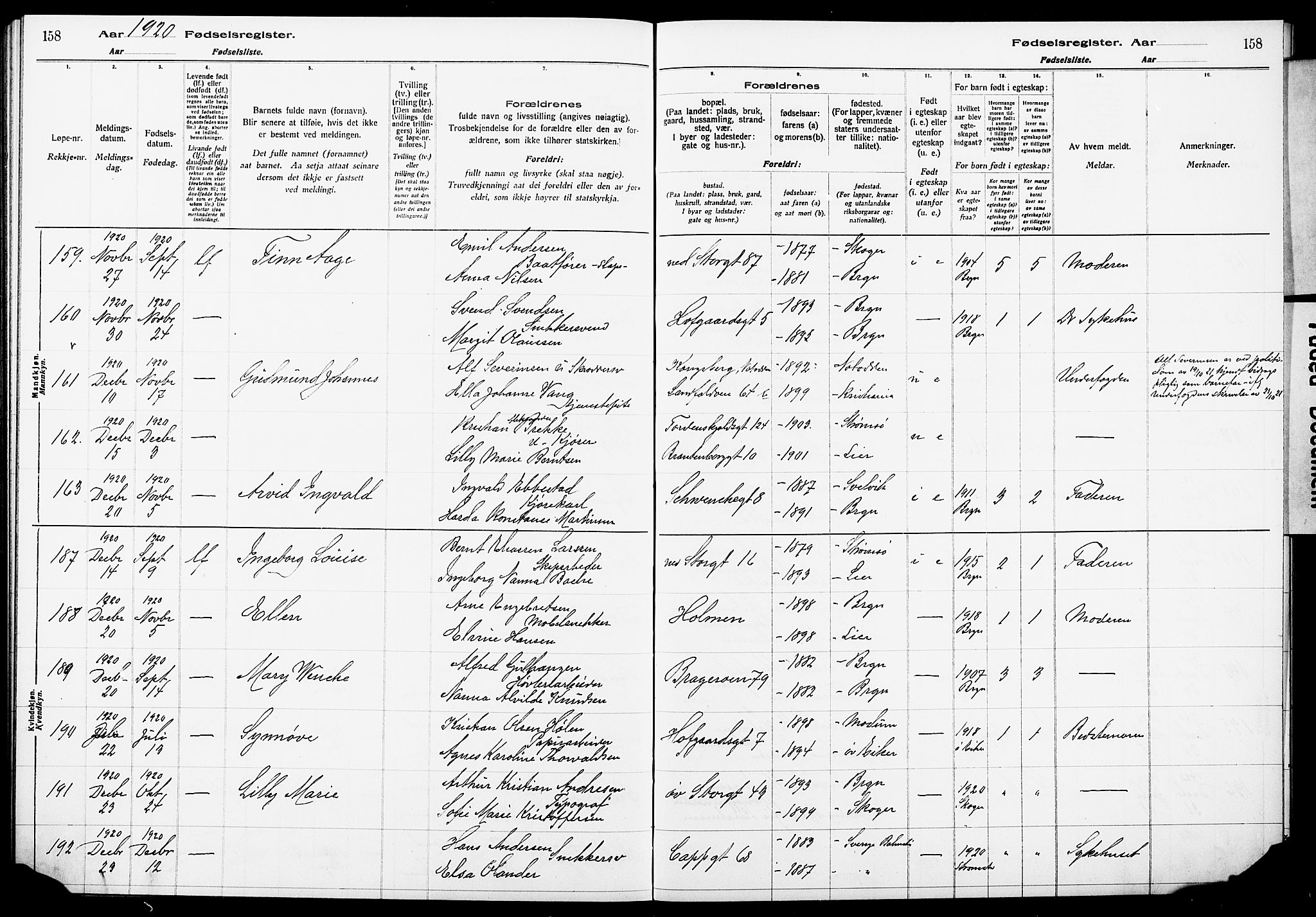 Bragernes kirkebøker, AV/SAKO-A-6/J/Ja/L0001: Birth register no. 1, 1916-1922, p. 158