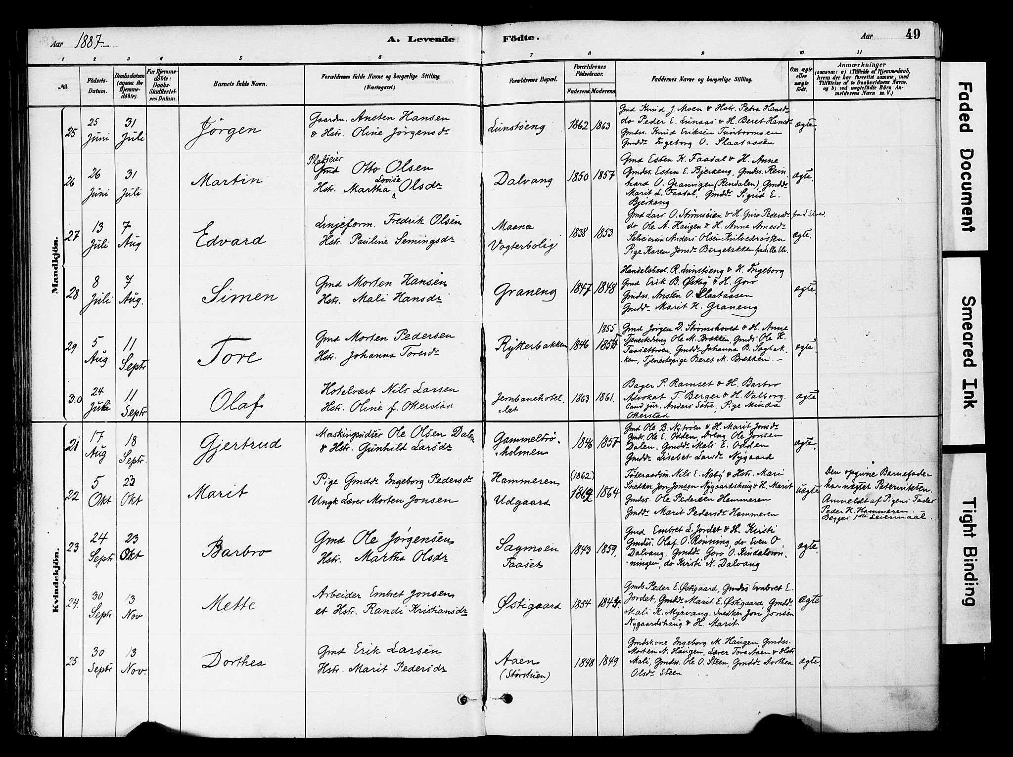 Tynset prestekontor, SAH/PREST-058/H/Ha/Haa/L0022: Parish register (official) no. 22, 1880-1899, p. 49