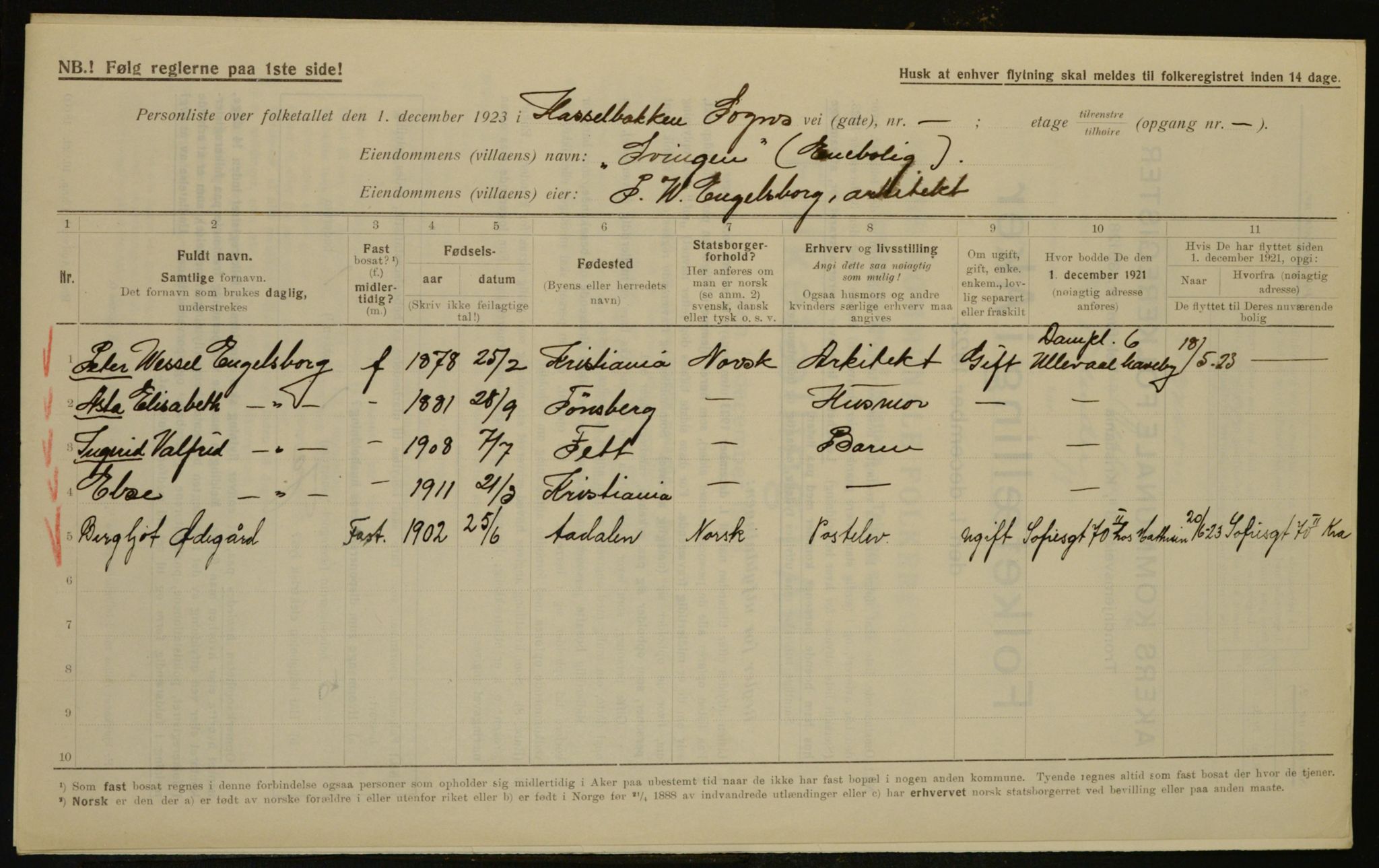 , Municipal Census 1923 for Aker, 1923, p. 17900