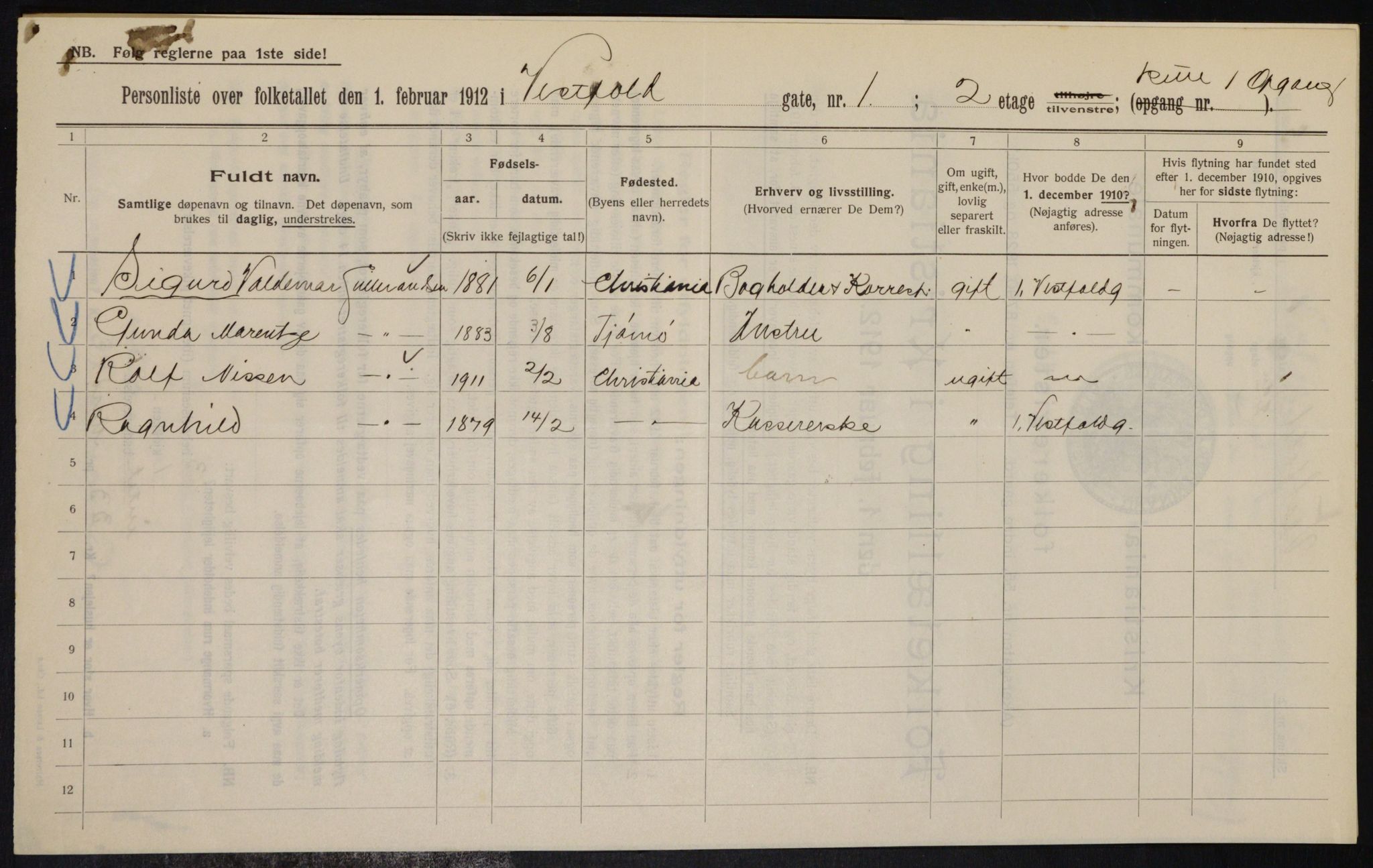 OBA, Municipal Census 1912 for Kristiania, 1912, p. 122319