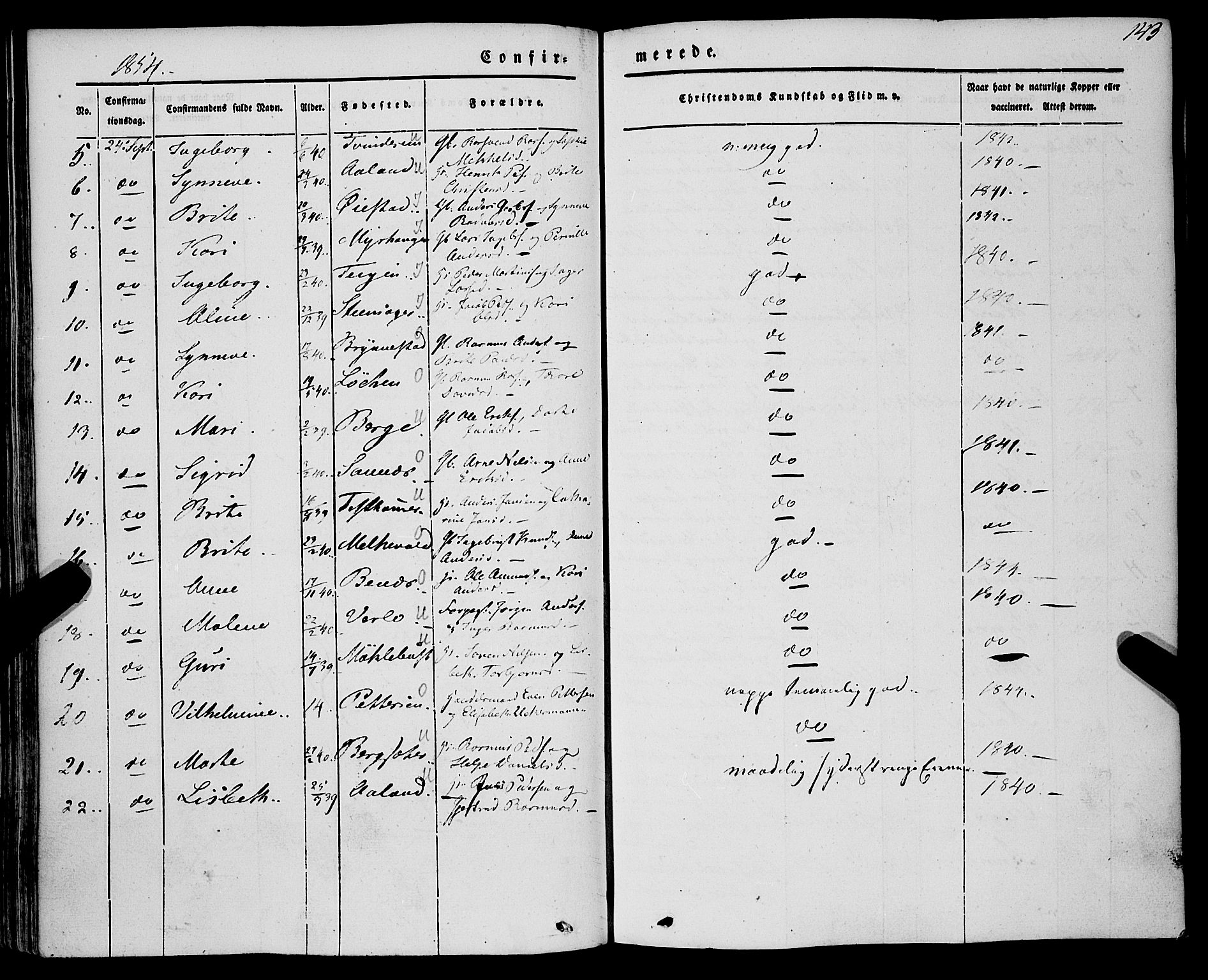 Innvik sokneprestembete, AV/SAB-A-80501: Parish register (official) no. A 5, 1847-1865, p. 143