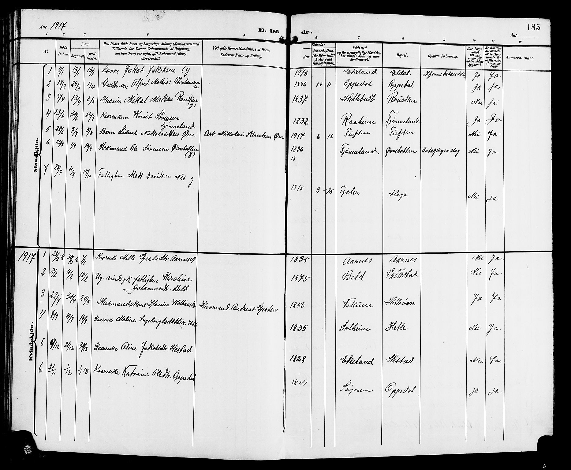 Gaular sokneprestembete, AV/SAB-A-80001/H/Hab: Parish register (copy) no. C 4, 1895-1920, p. 185