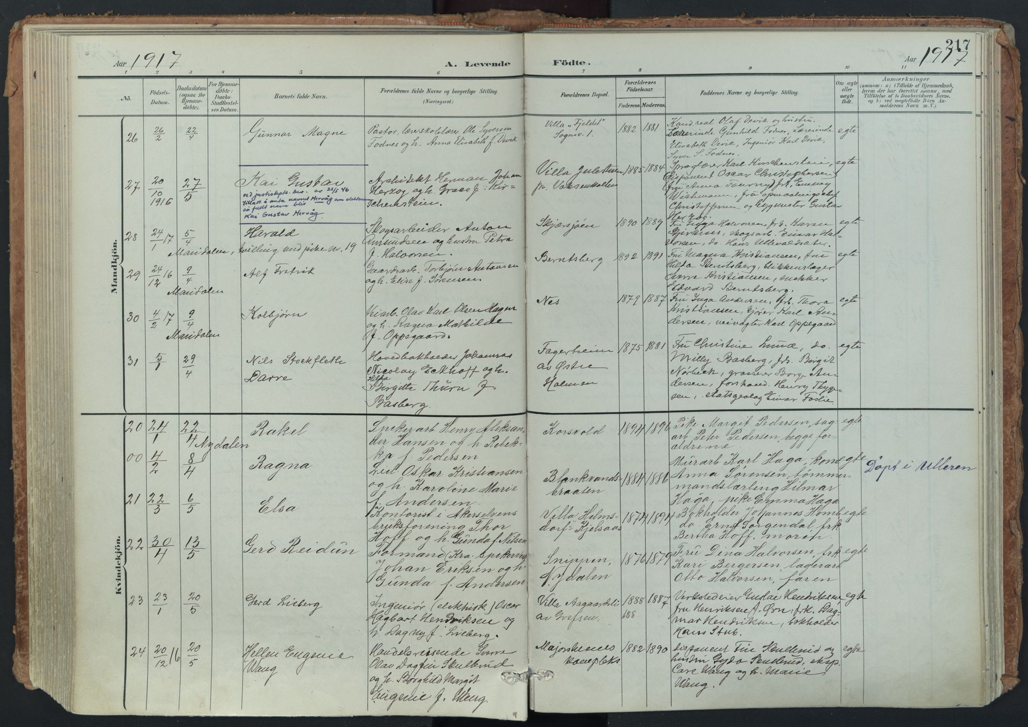 Vestre Aker prestekontor Kirkebøker, AV/SAO-A-10025/F/Fa/L0014: Parish register (official) no. 14, 1903-1921, p. 217