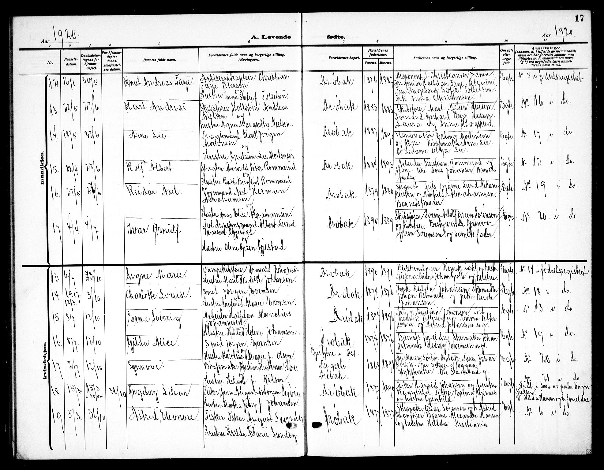 Drøbak prestekontor Kirkebøker, AV/SAO-A-10142a/G/Ga/L0002: Parish register (copy) no. I 2, 1917-1932, p. 17