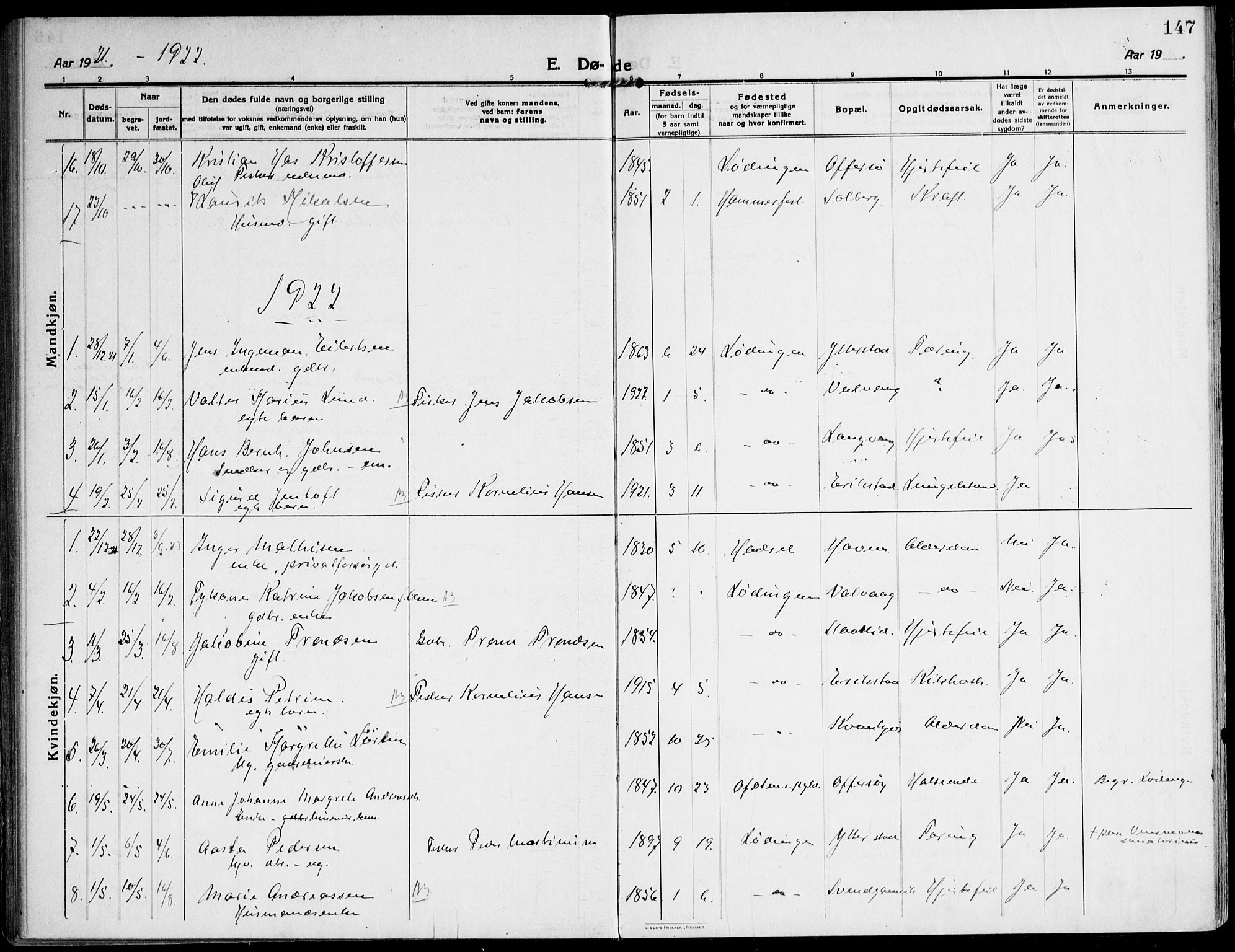 Ministerialprotokoller, klokkerbøker og fødselsregistre - Nordland, AV/SAT-A-1459/872/L1037: Parish register (official) no. 872A12, 1914-1925, p. 147