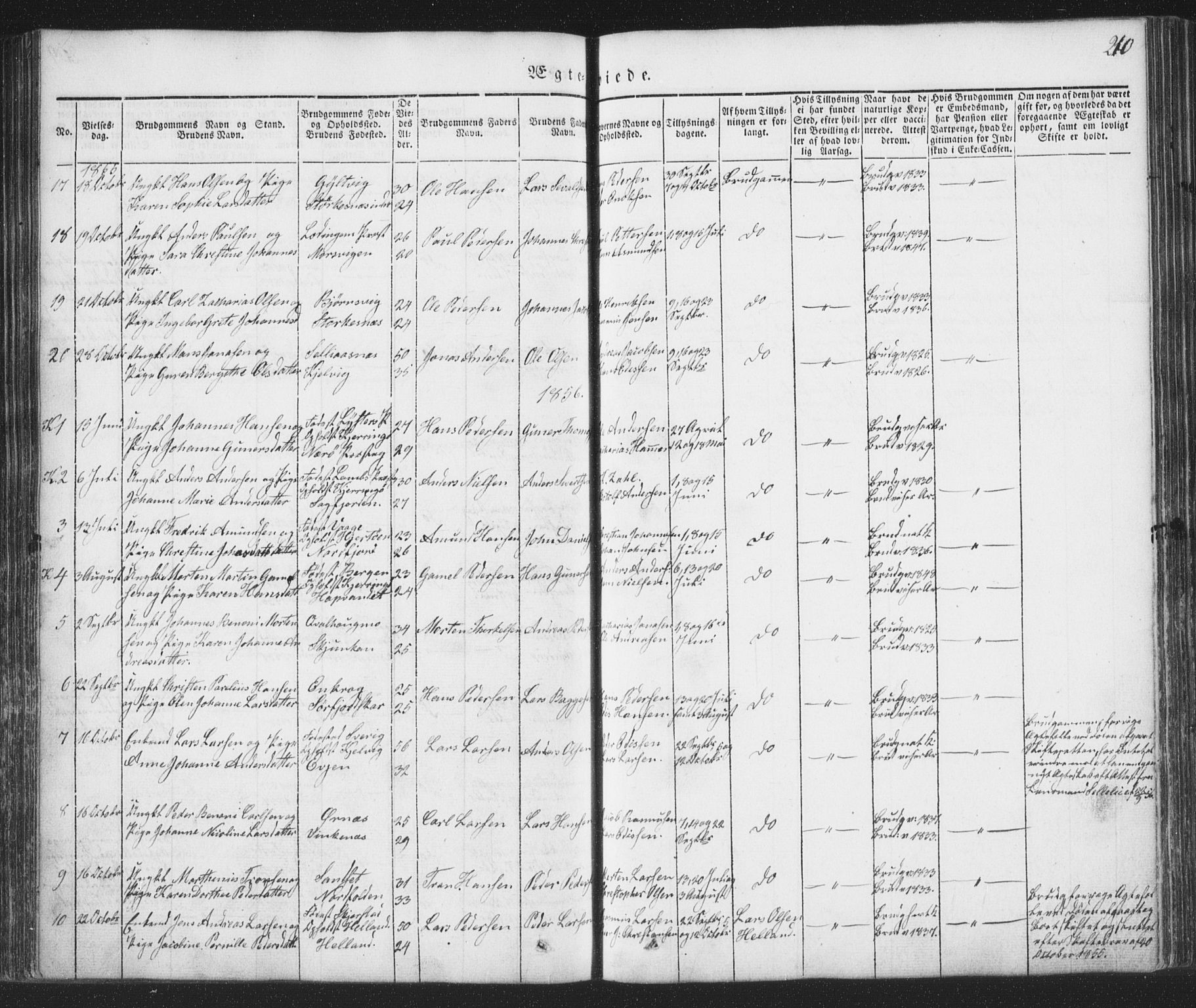 Ministerialprotokoller, klokkerbøker og fødselsregistre - Nordland, AV/SAT-A-1459/853/L0769: Parish register (official) no. 853A08, 1836-1856, p. 210