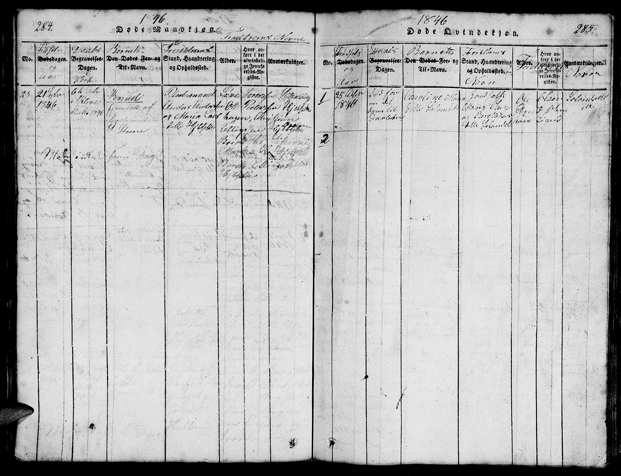 Ministerialprotokoller, klokkerbøker og fødselsregistre - Møre og Romsdal, AV/SAT-A-1454/555/L0665: Parish register (copy) no. 555C01, 1818-1868, p. 284-285