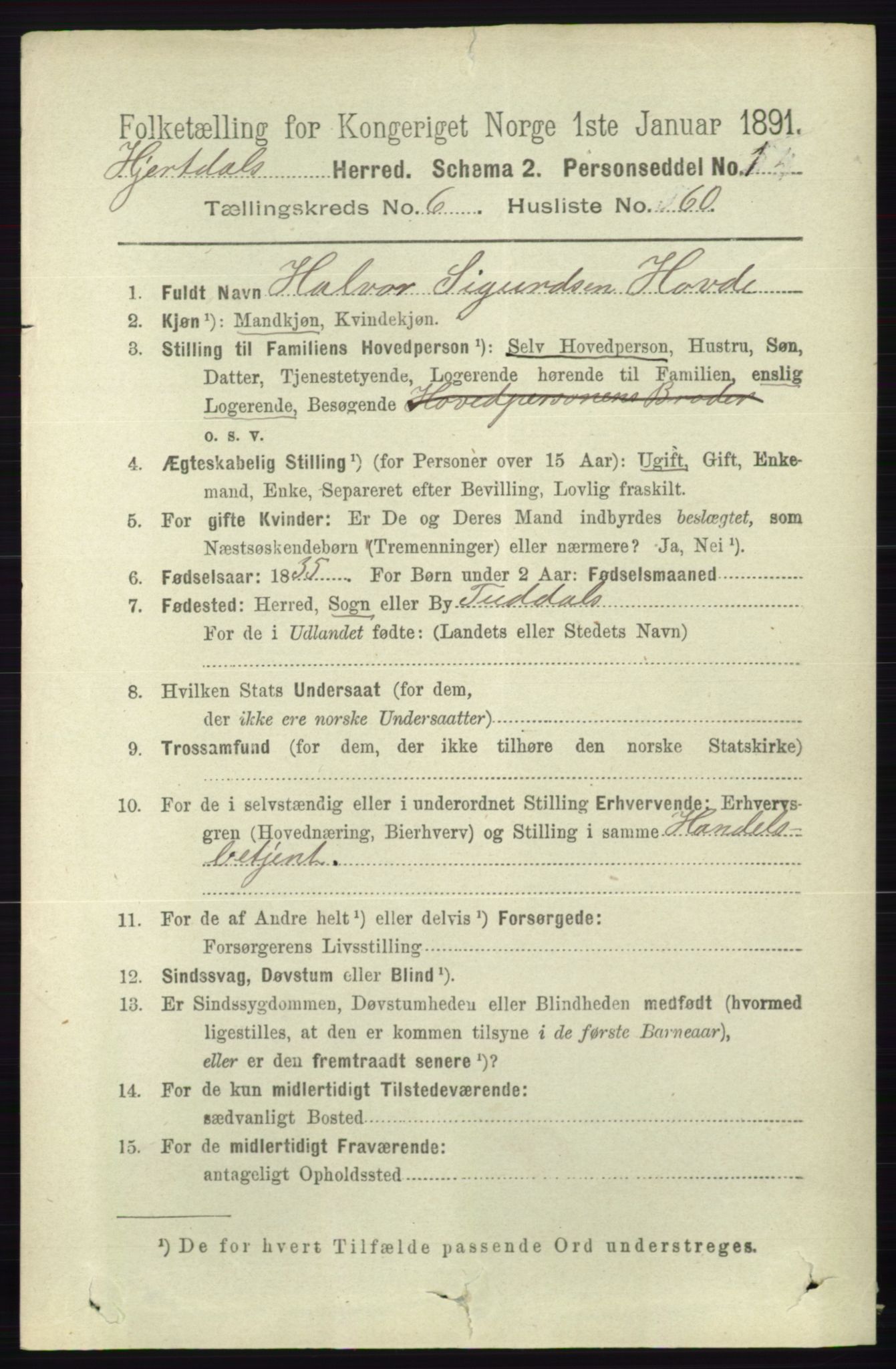 RA, 1891 census for 0827 Hjartdal, 1891, p. 2493