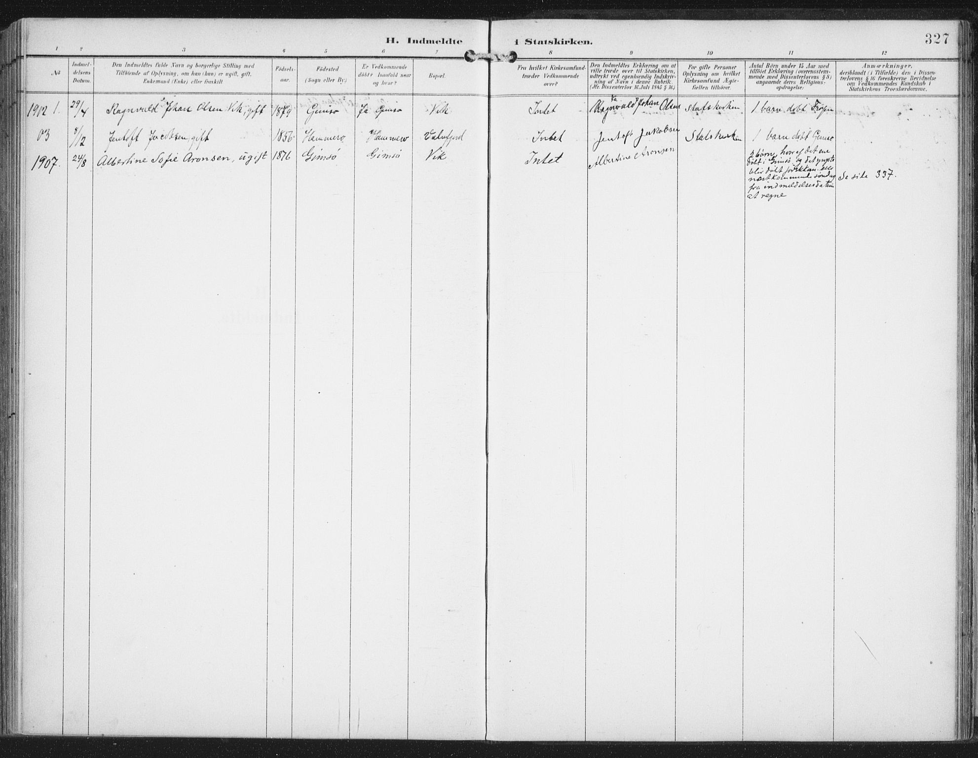 Ministerialprotokoller, klokkerbøker og fødselsregistre - Nordland, SAT/A-1459/876/L1098: Parish register (official) no. 876A04, 1896-1915, p. 327