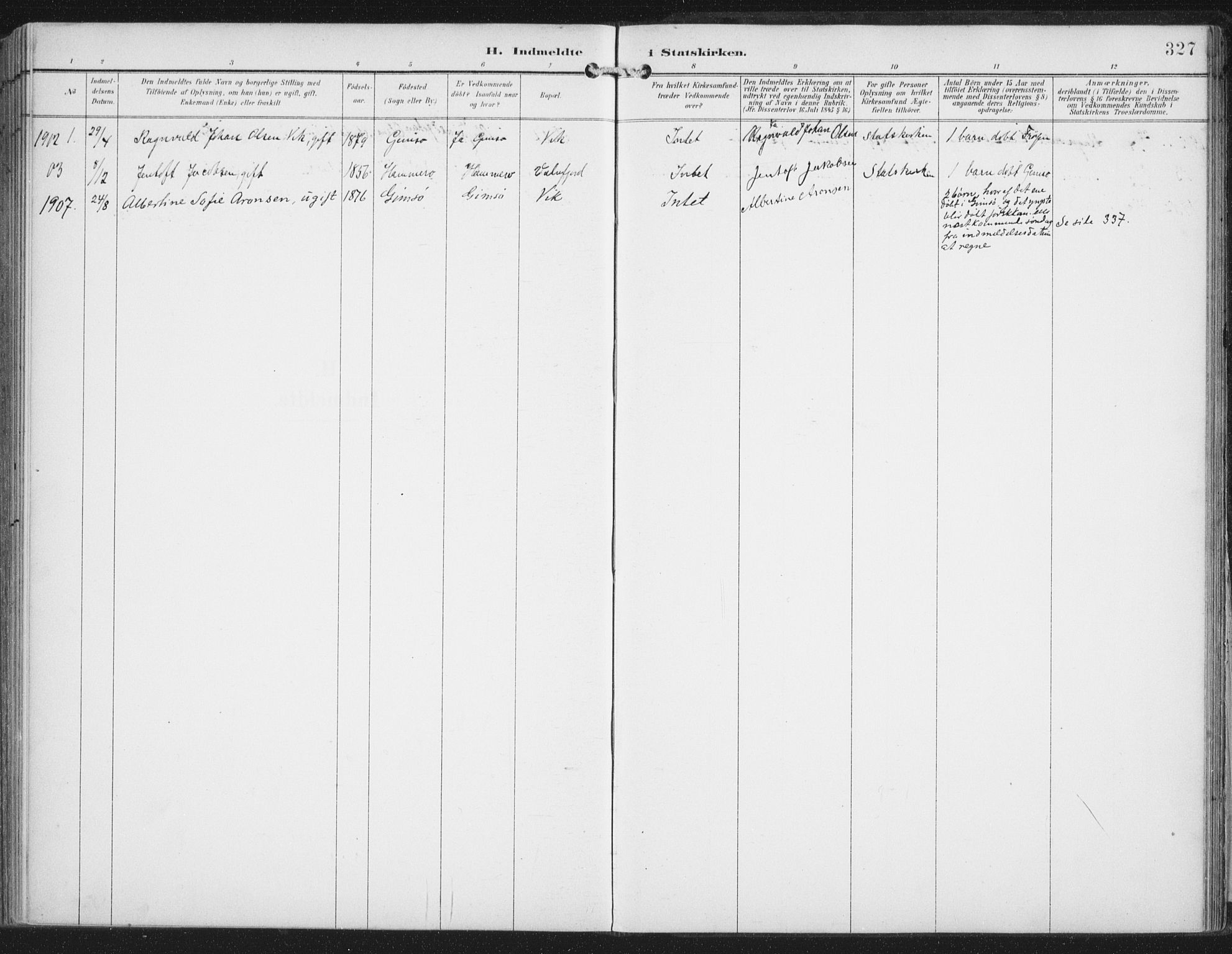 Ministerialprotokoller, klokkerbøker og fødselsregistre - Nordland, AV/SAT-A-1459/876/L1098: Parish register (official) no. 876A04, 1896-1915, p. 327