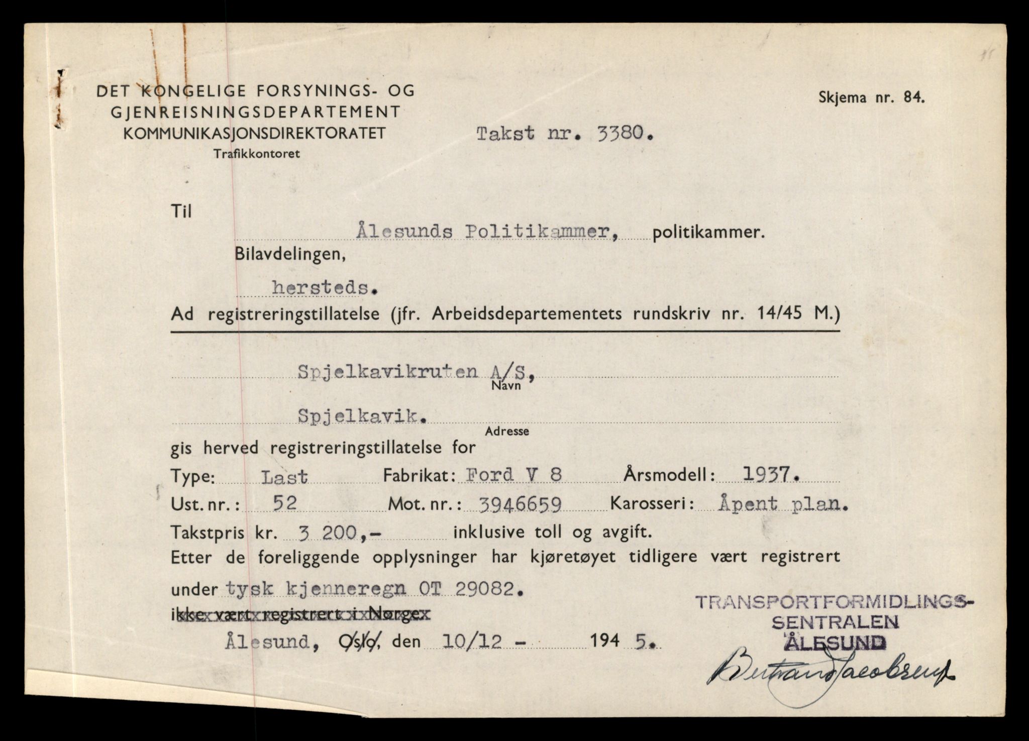 Møre og Romsdal vegkontor - Ålesund trafikkstasjon, AV/SAT-A-4099/F/Fe/L0010: Registreringskort for kjøretøy T 1050 - T 1169, 1927-1998, p. 2915