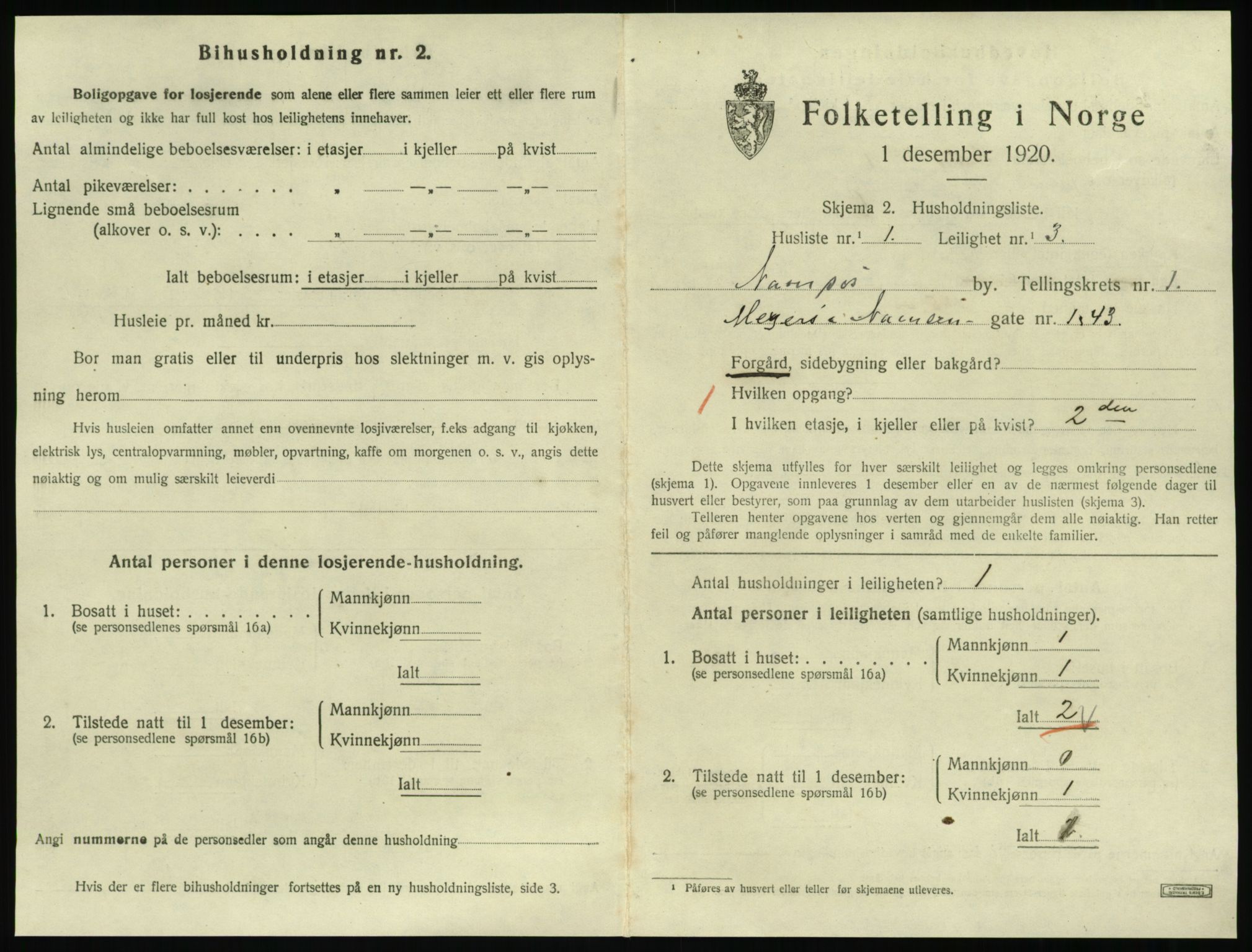 SAT, 1920 census for Namsos, 1920, p. 743