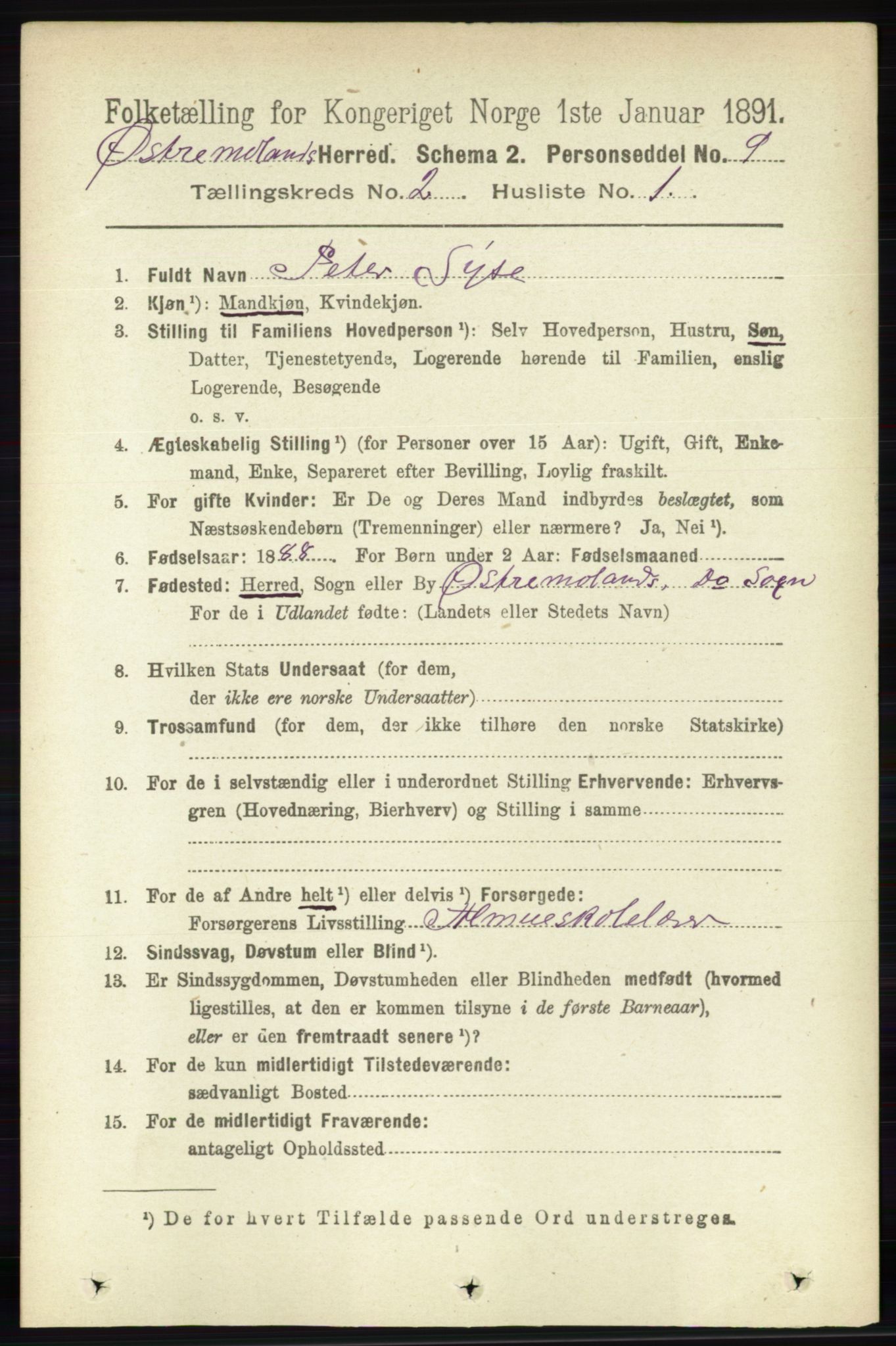 RA, 1891 census for 0918 Austre Moland, 1891, p. 681